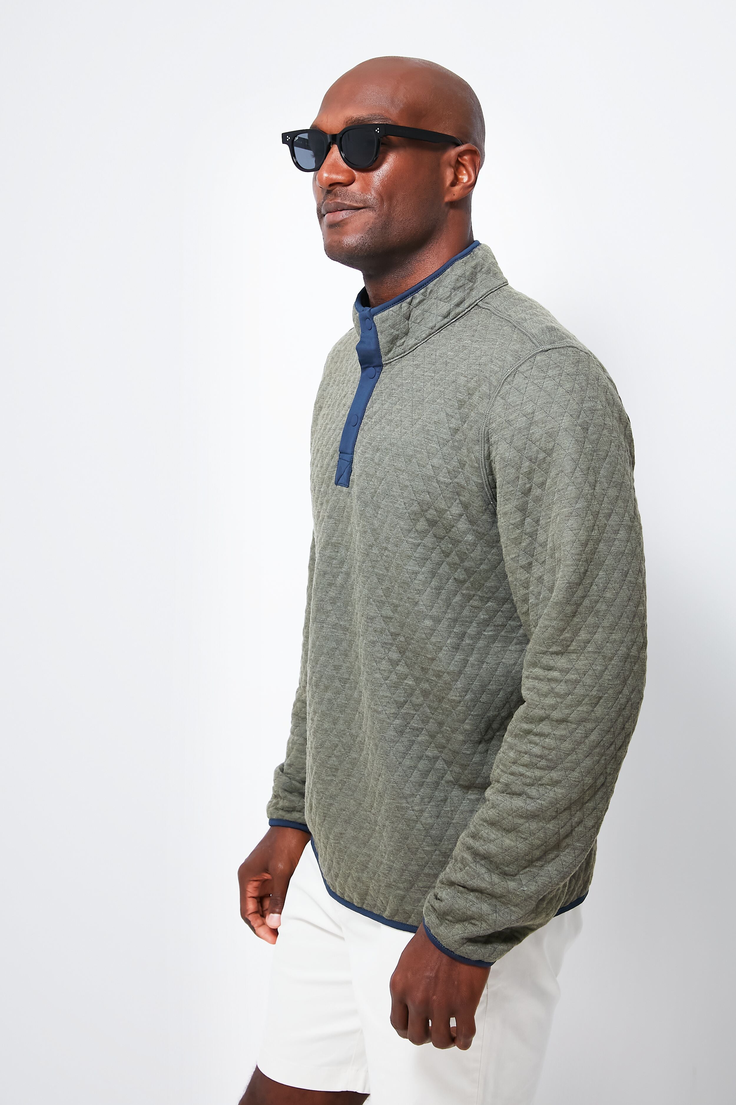 Navy Olive Heather Corbet Reversible Pullover