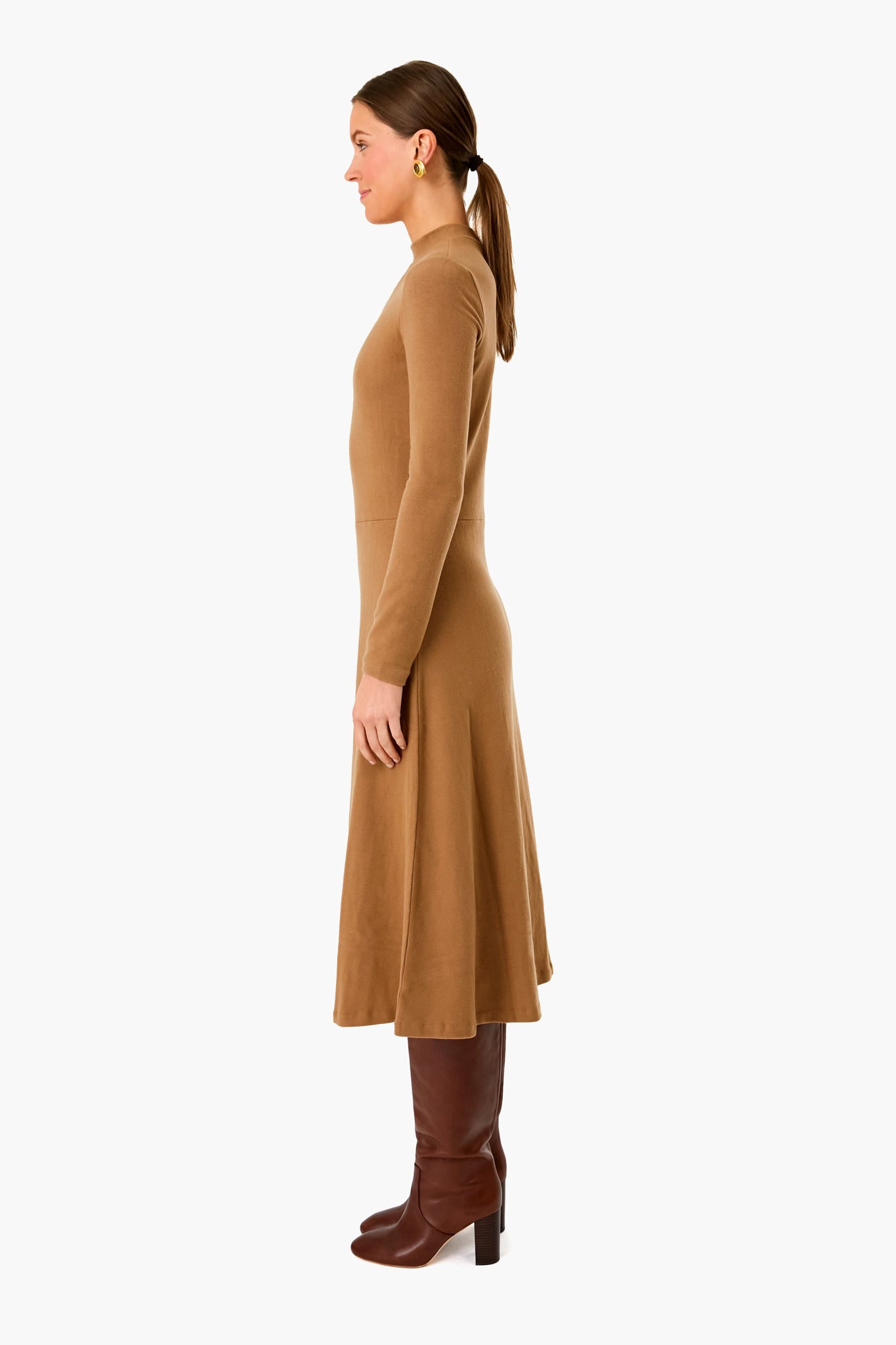 Sand Shell Long Sleeve Mock Neck Dress