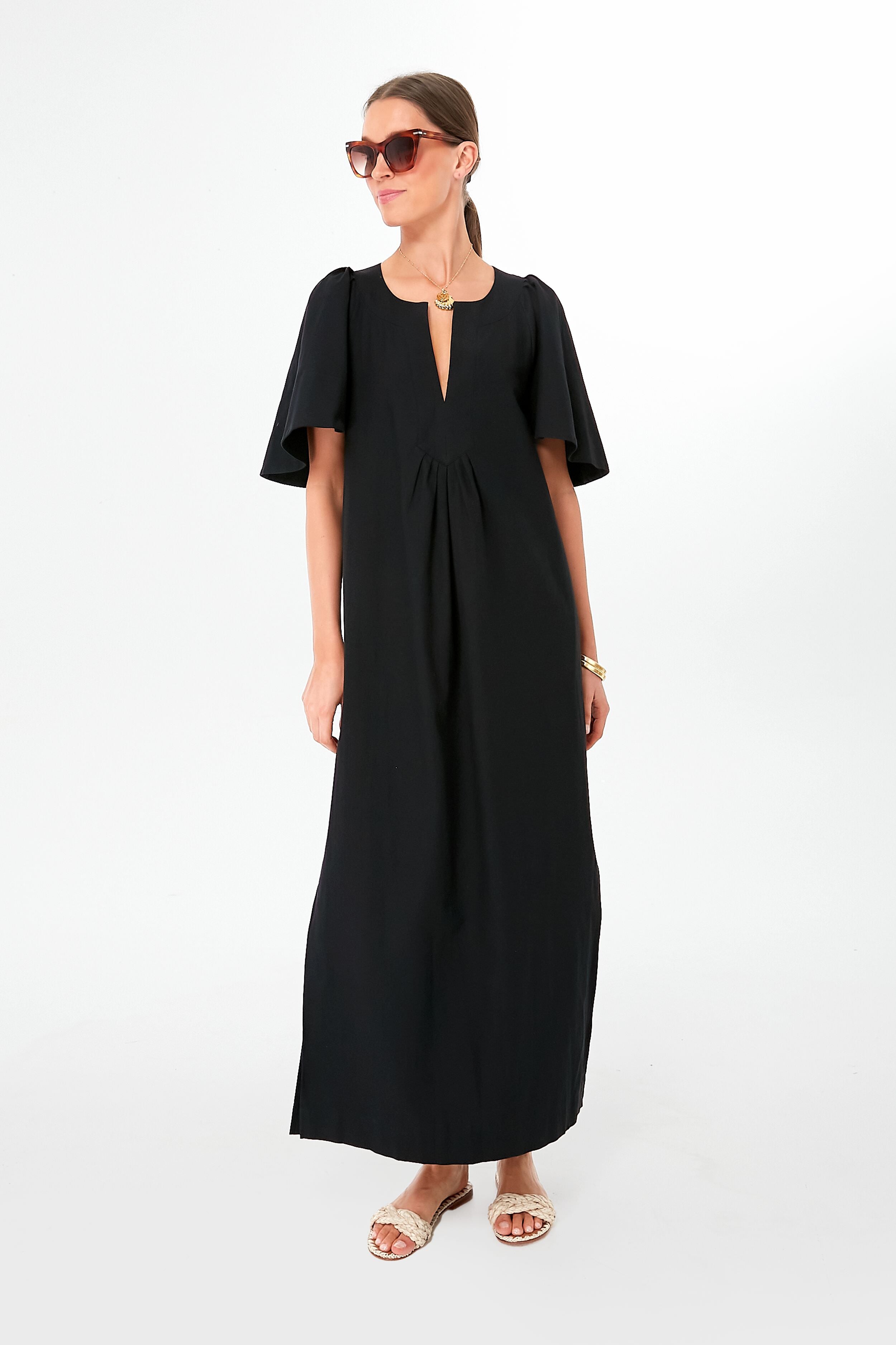 Black Finley Flutter Sleeve Maxi Dress