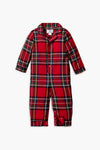 Petite Plume Imperial Tartan red plaid infant pajamas feature long sleeves, front buttons, leg snaps, and are crafted from luxury cotton sleepwear.