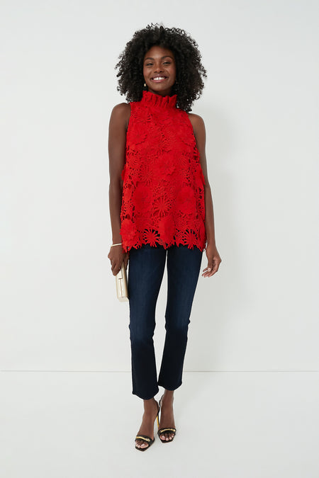 Red Guipure Lace Mason Top
