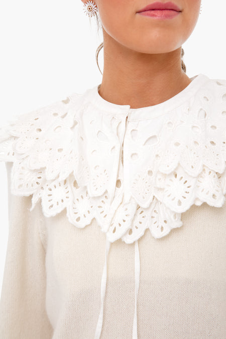 White Hazel Eyelet Long Sleeve Sweater