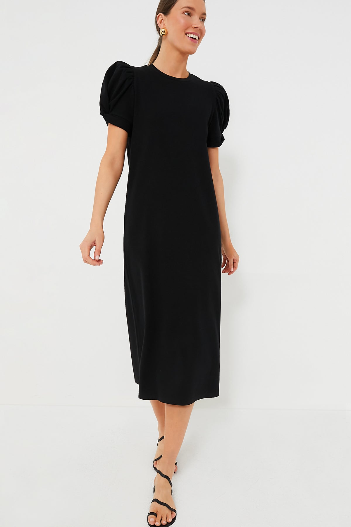 Pomander Place Black Short Sleeve Vesty Midi Dress Black / S Pomander Place Black Short Sleeve Vesty Midi Dress Black / S