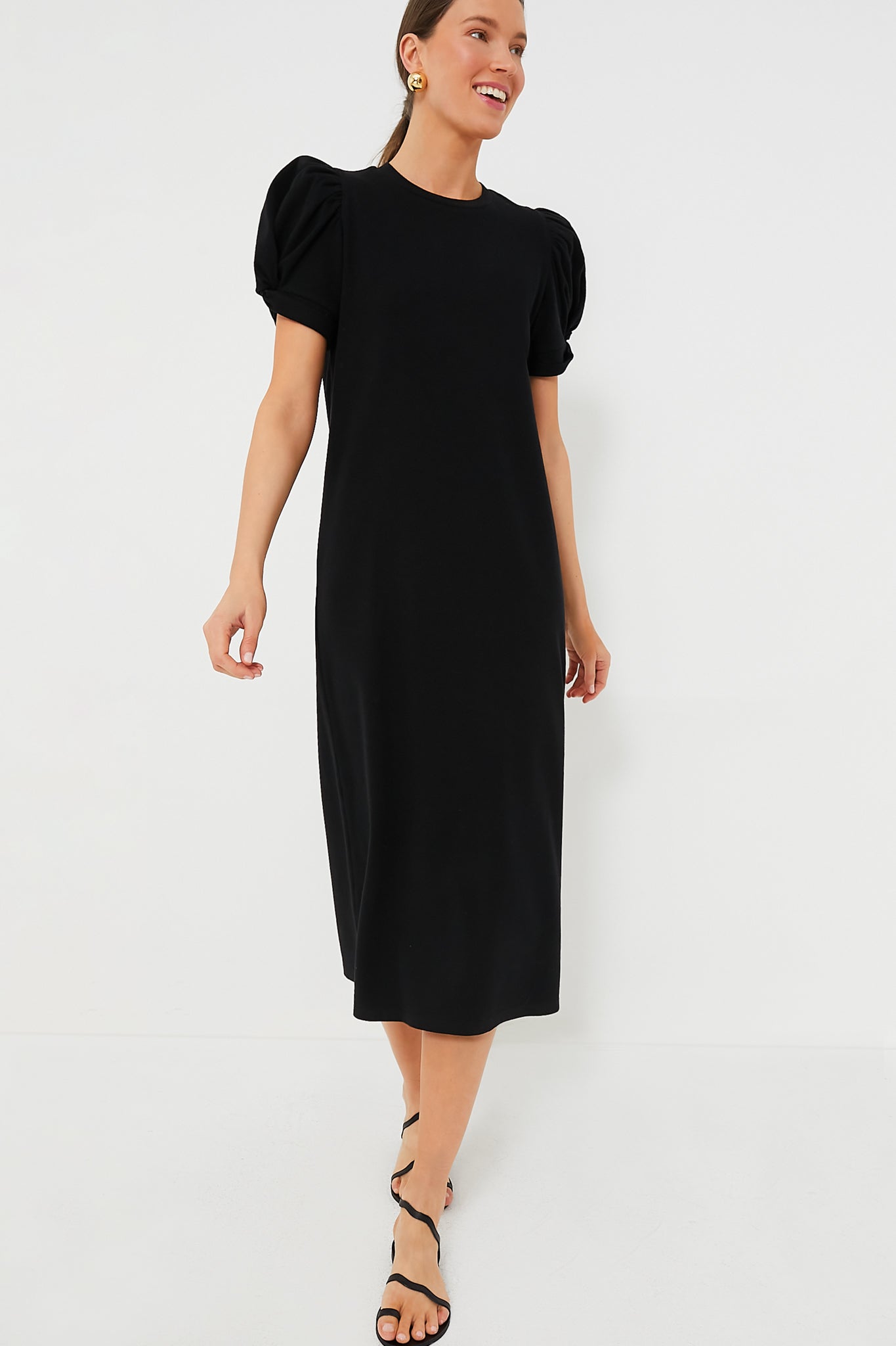 Pomander Place Black Short Sleeve Vesty Midi Dress Black / S Pomander Place Black Short Sleeve Vesty Midi Dress Black / S