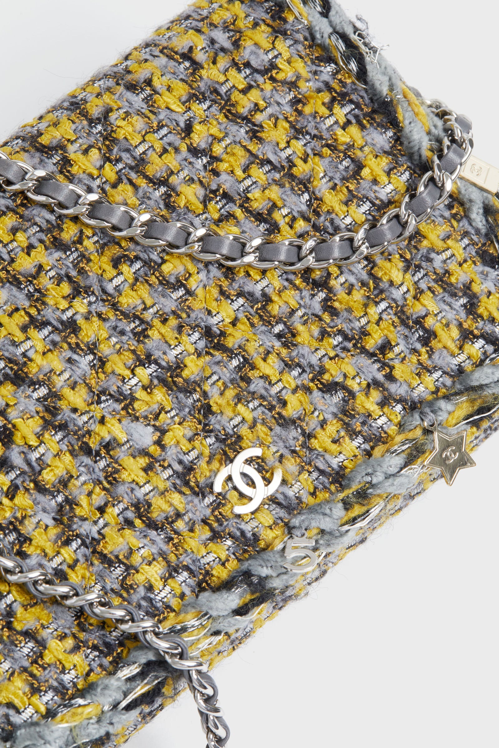 CHANEL Yellow Multicolor Tweed Wallet On Chain