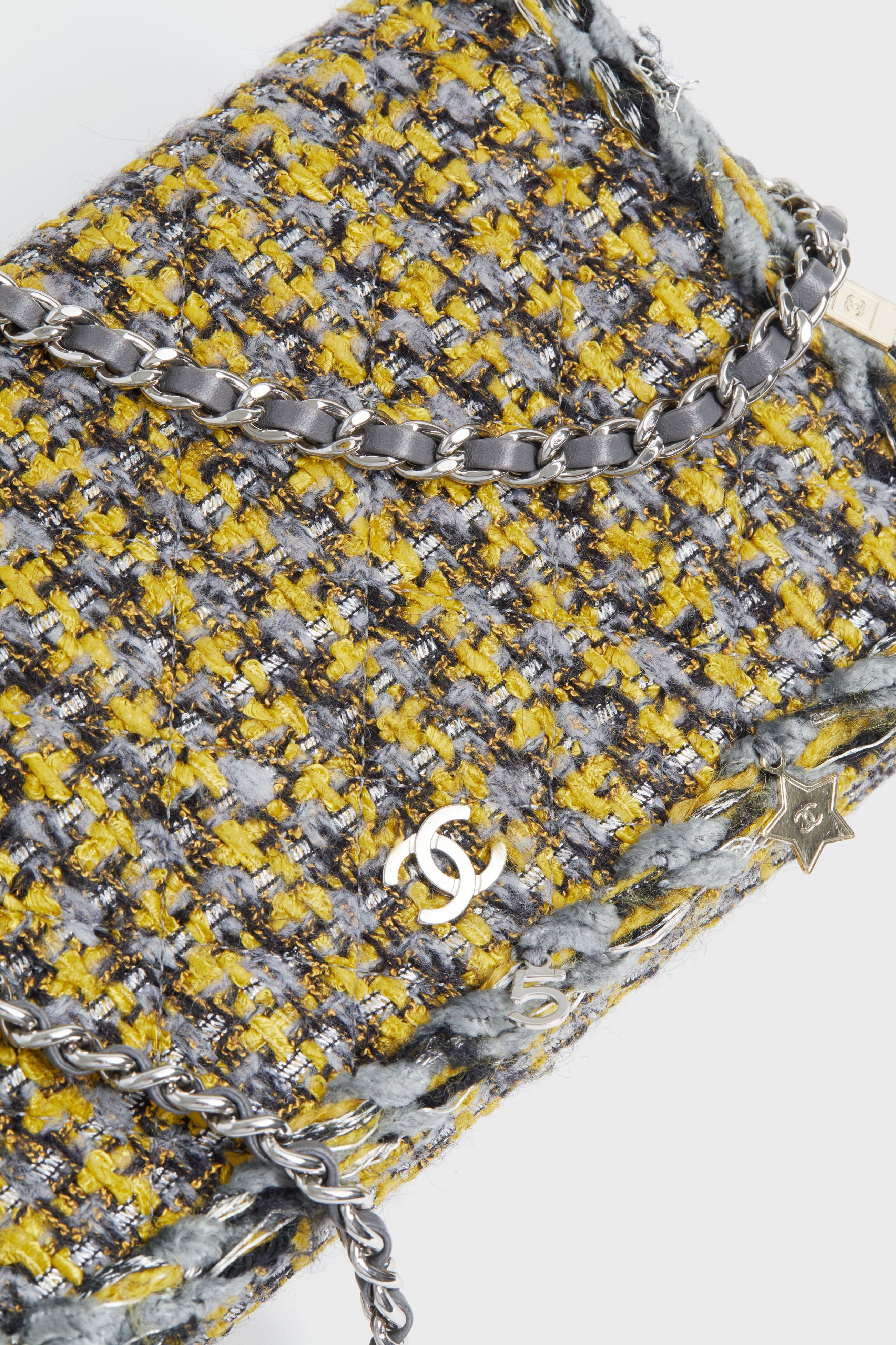 CHANEL Yellow Multicolor Tweed Wallet On Chain
