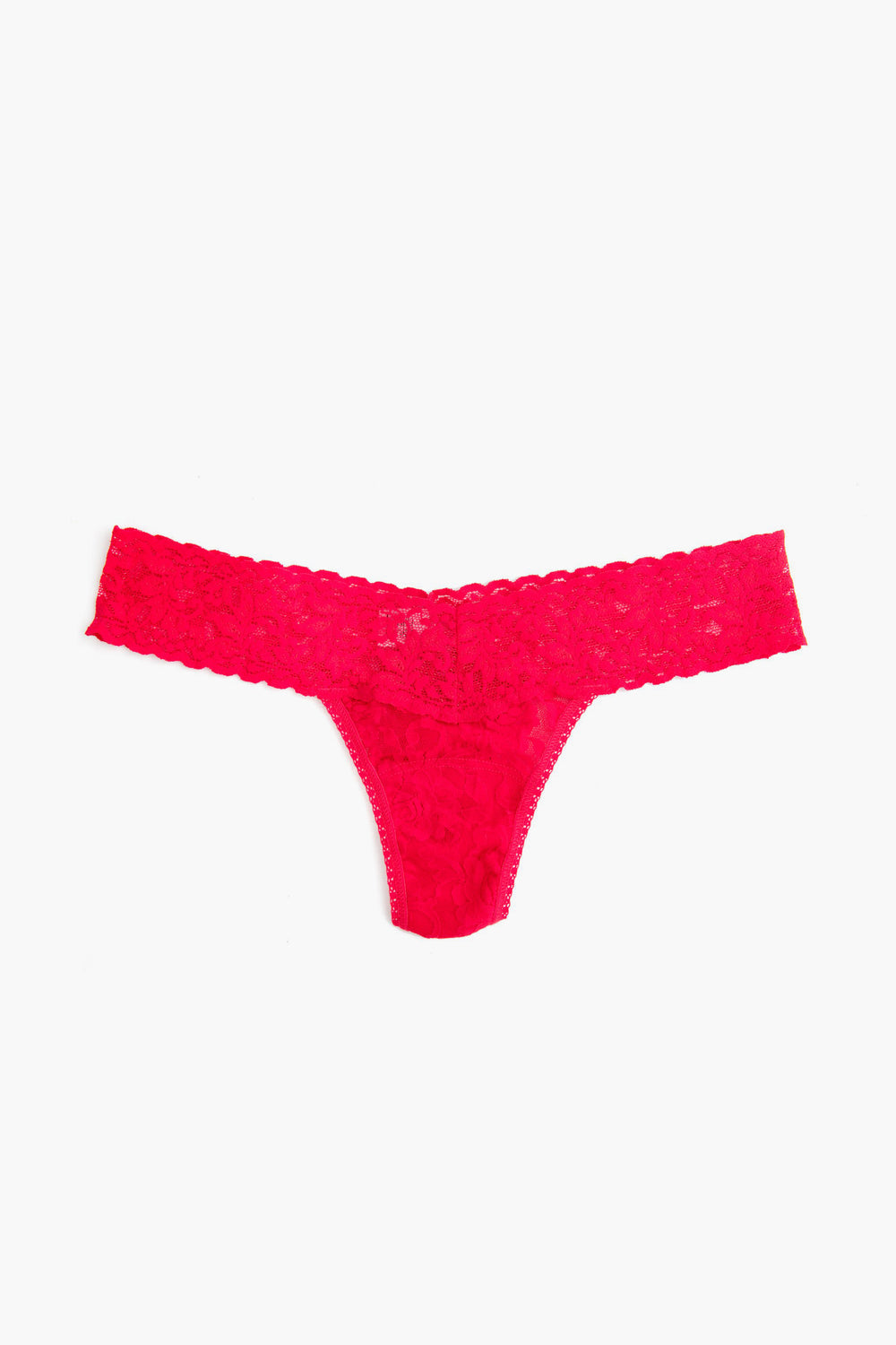 Hanky Panky bright pink low-rise thong in signature stretch lace features a delicate floral pattern, perfect for women’s lingerie collections.