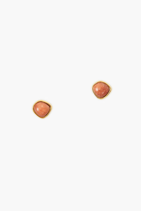 Minimalist Lizzie Fortunato stud earrings featuring round orange Aventurine stones set in gold plated brass.