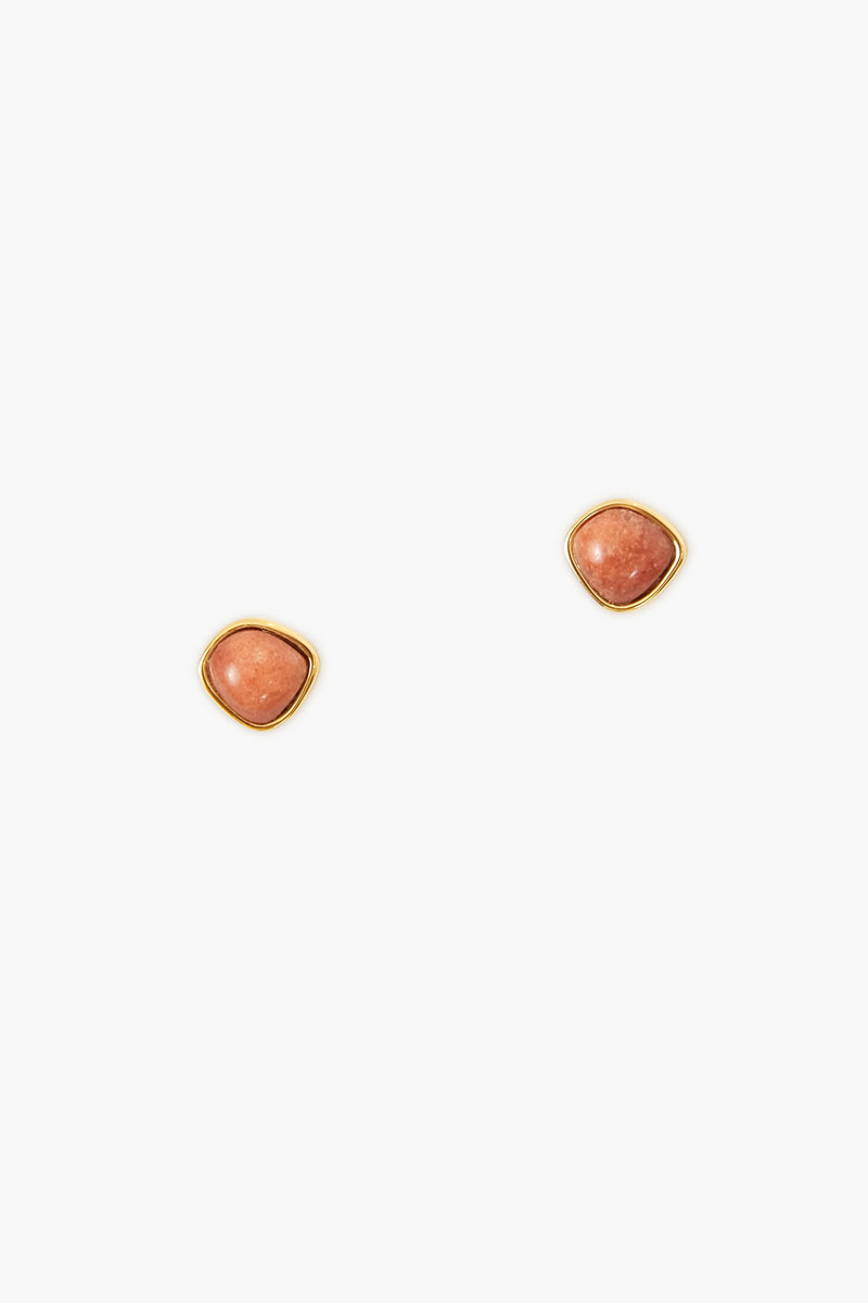Minimalist Lizzie Fortunato stud earrings featuring round orange Aventurine stones set in gold plated brass.