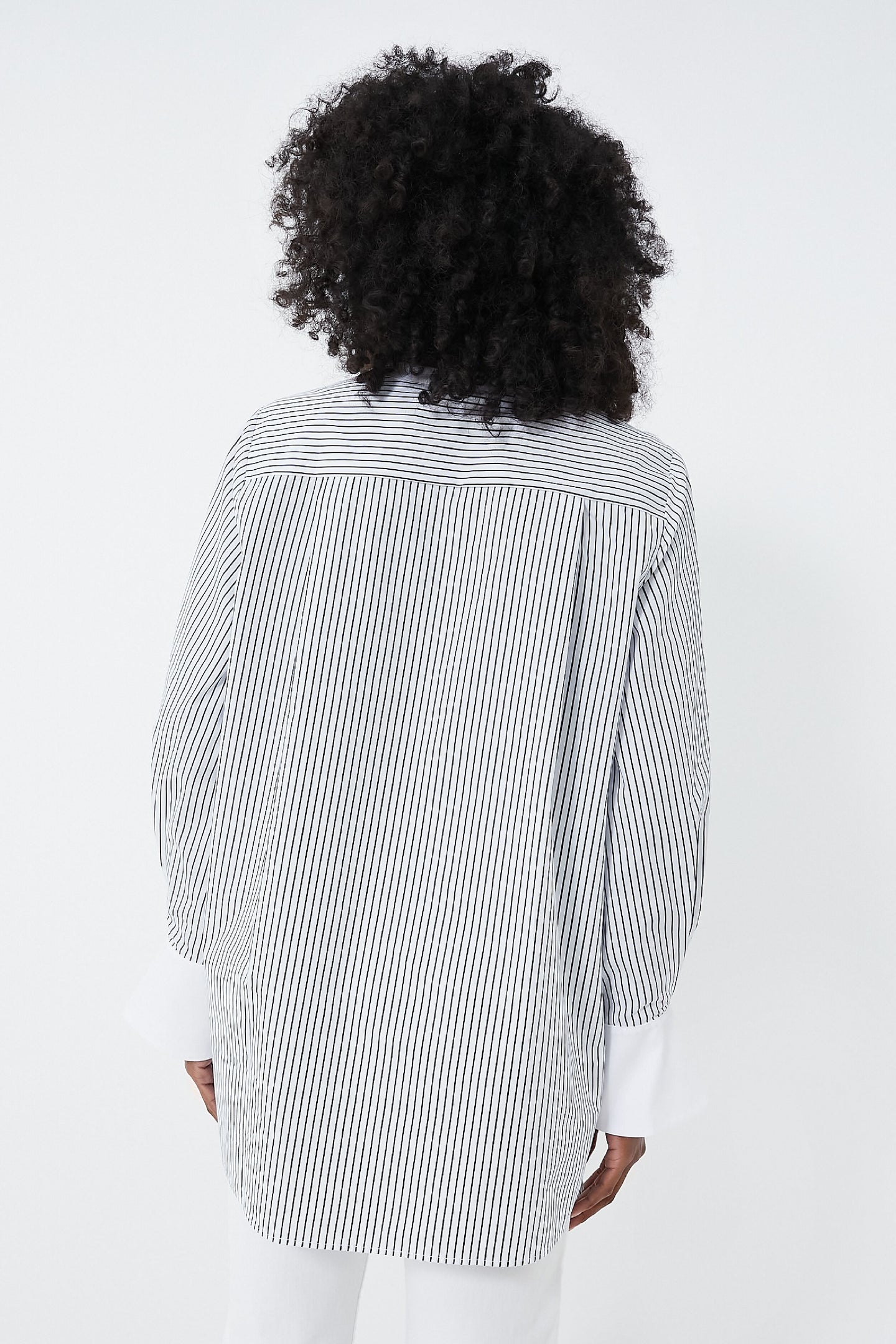 White and Navy Pinstripes Zoe Popover Tunic