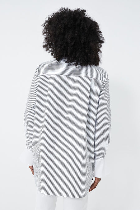 White and Navy Pinstripes Zoe Popover Tunic