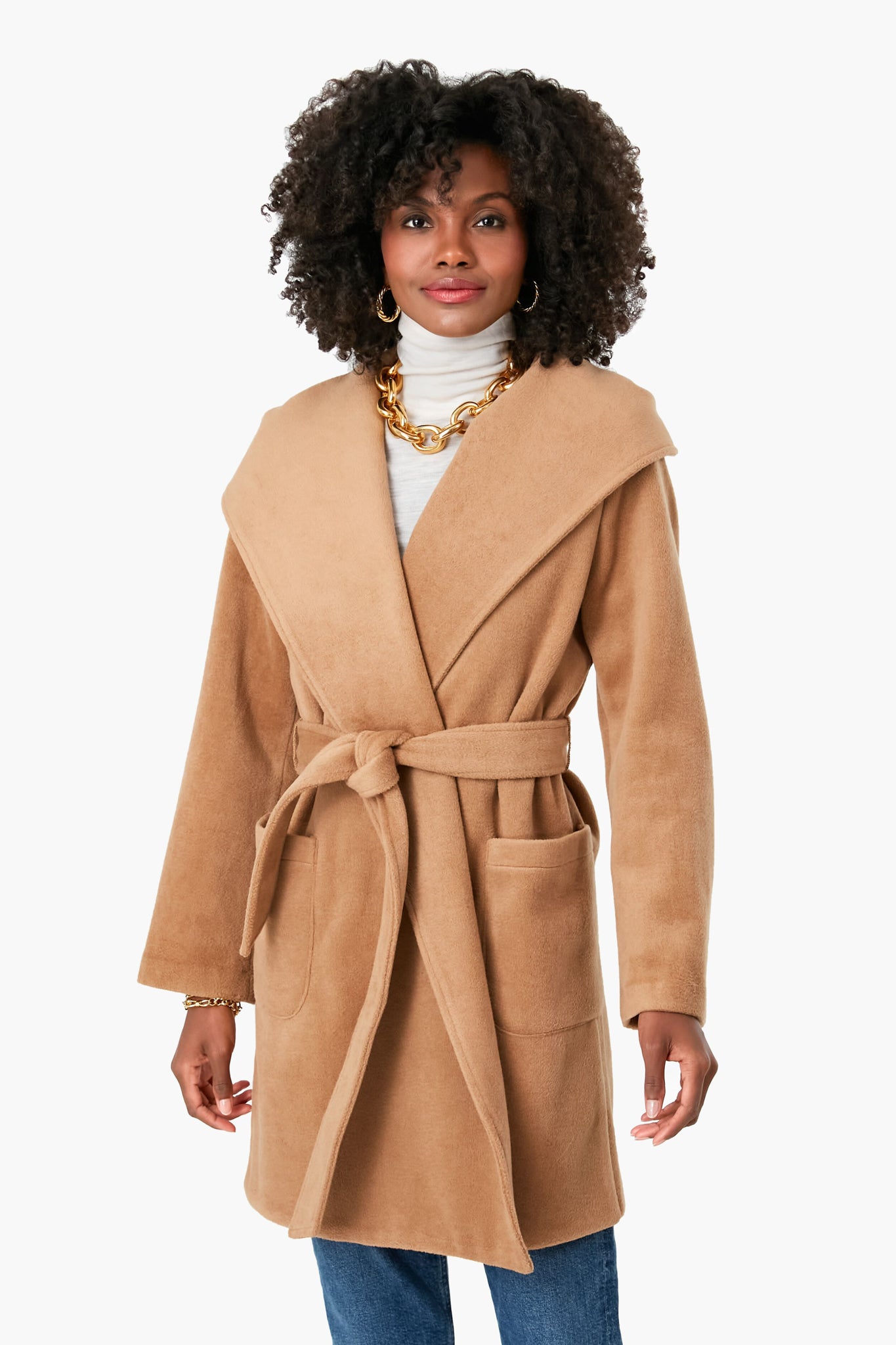 Women's Camel Wool Wrap Coat