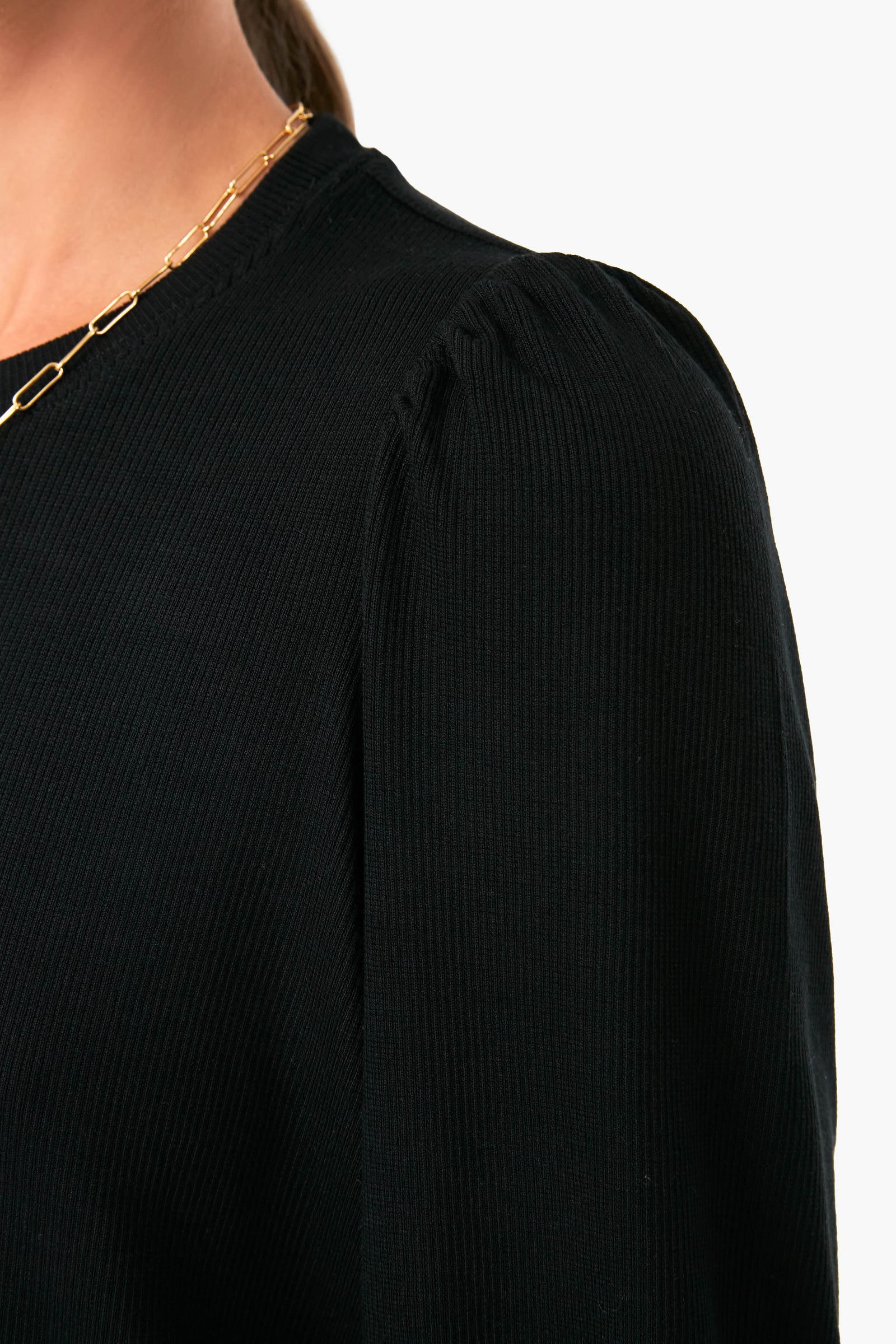 Black Lexi Rib Puff Sleeve Top