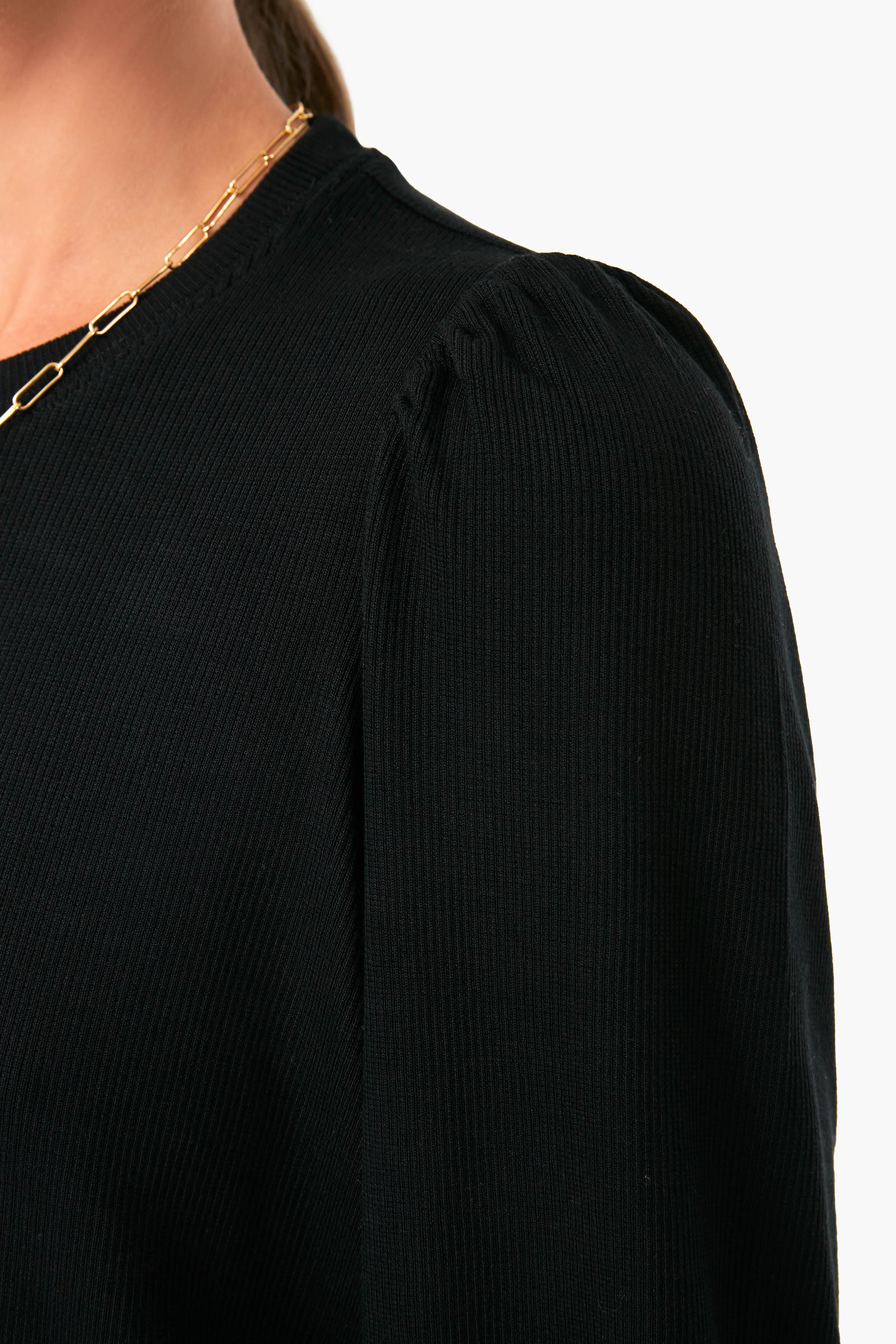 Black Lexi Rib Puff Sleeve Top