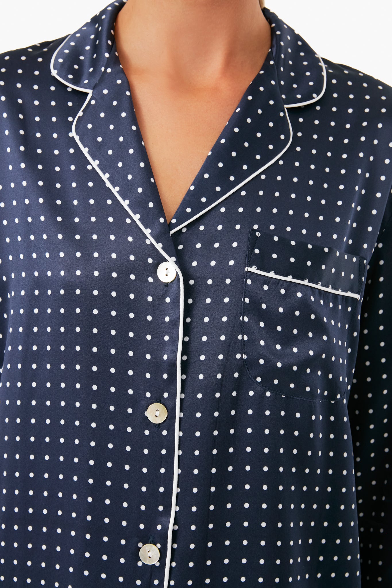 Navy Silk Polka Dot Classic Pajama Set