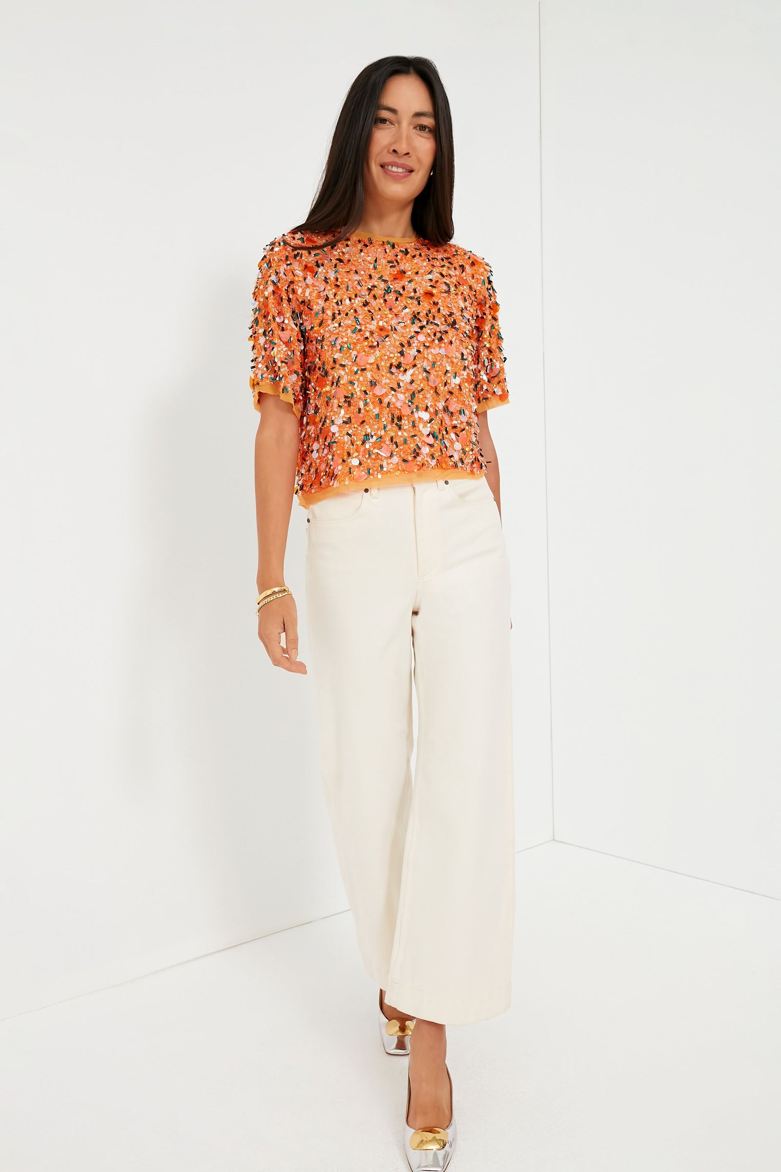 Orange Sequins Shelby Top