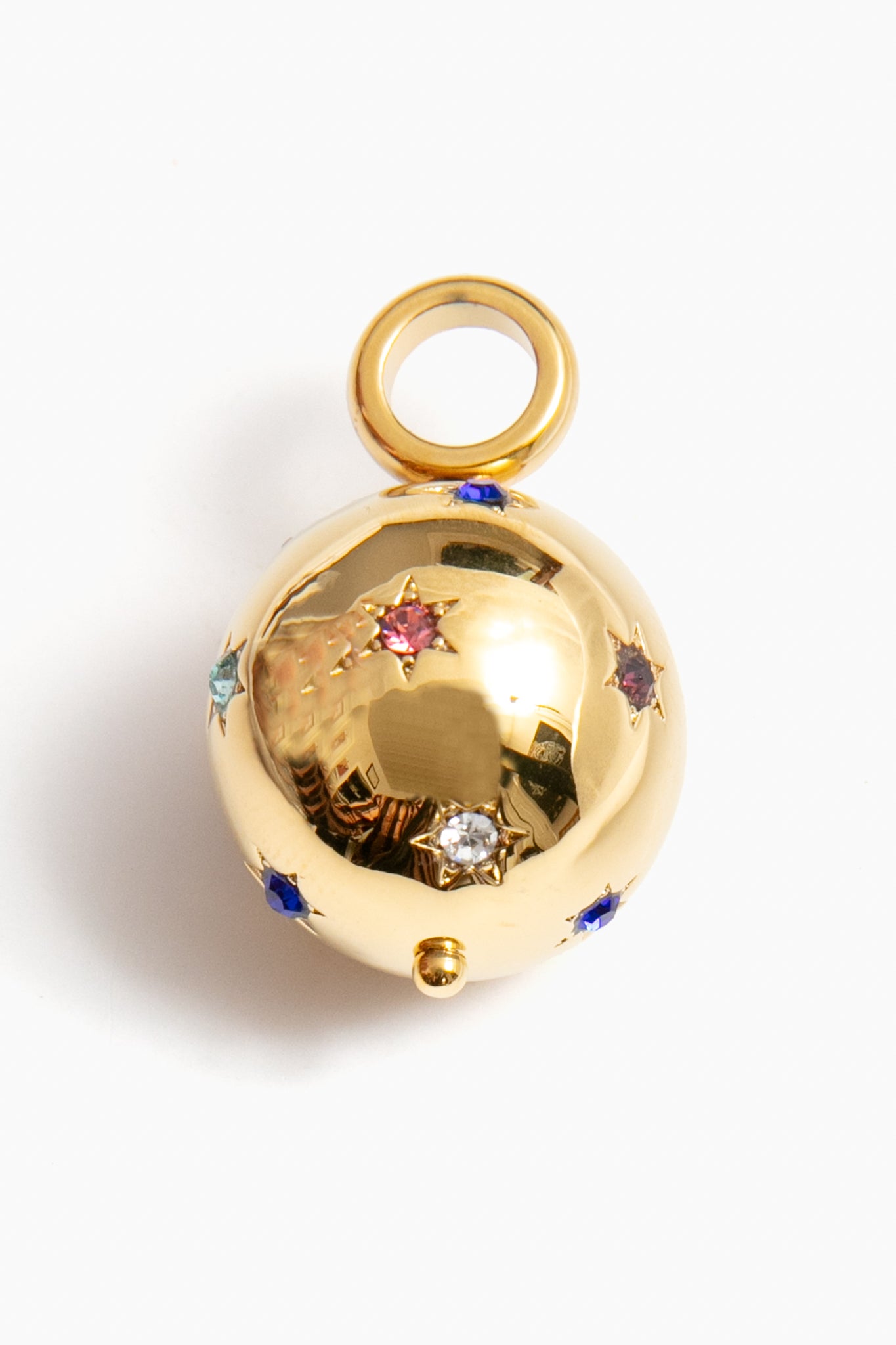 The Tuckernuck Jewelry 14k gold round pendant features multicolored gemstones in star settings and a circular top loop—ideal as a charm necklace or rainbow globe charm.