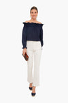 Navy Off the Shoulder Marguerite Blouse