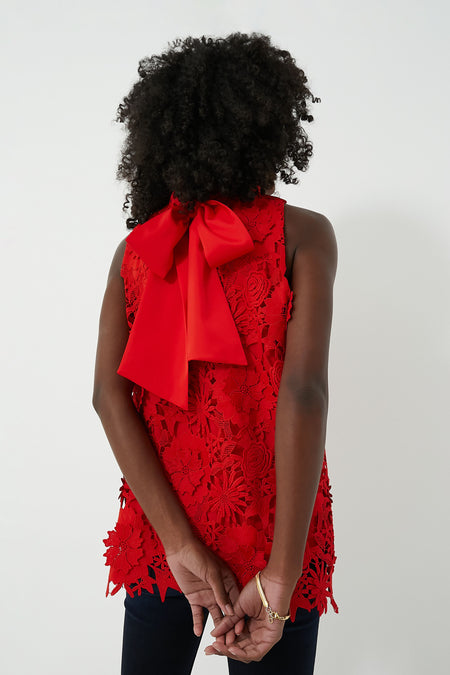 Red Guipure Lace Mason Top