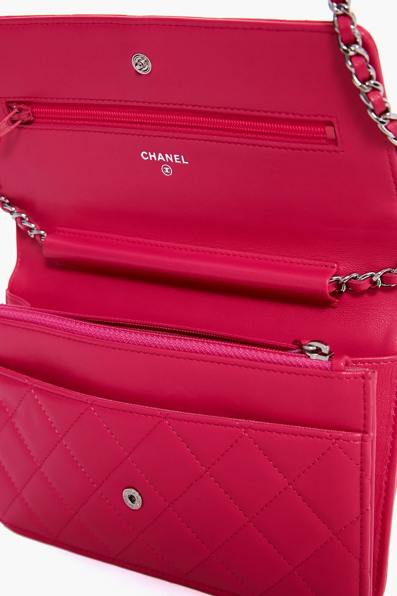 CHANEL Pink Lambskin Wallet on Chain
