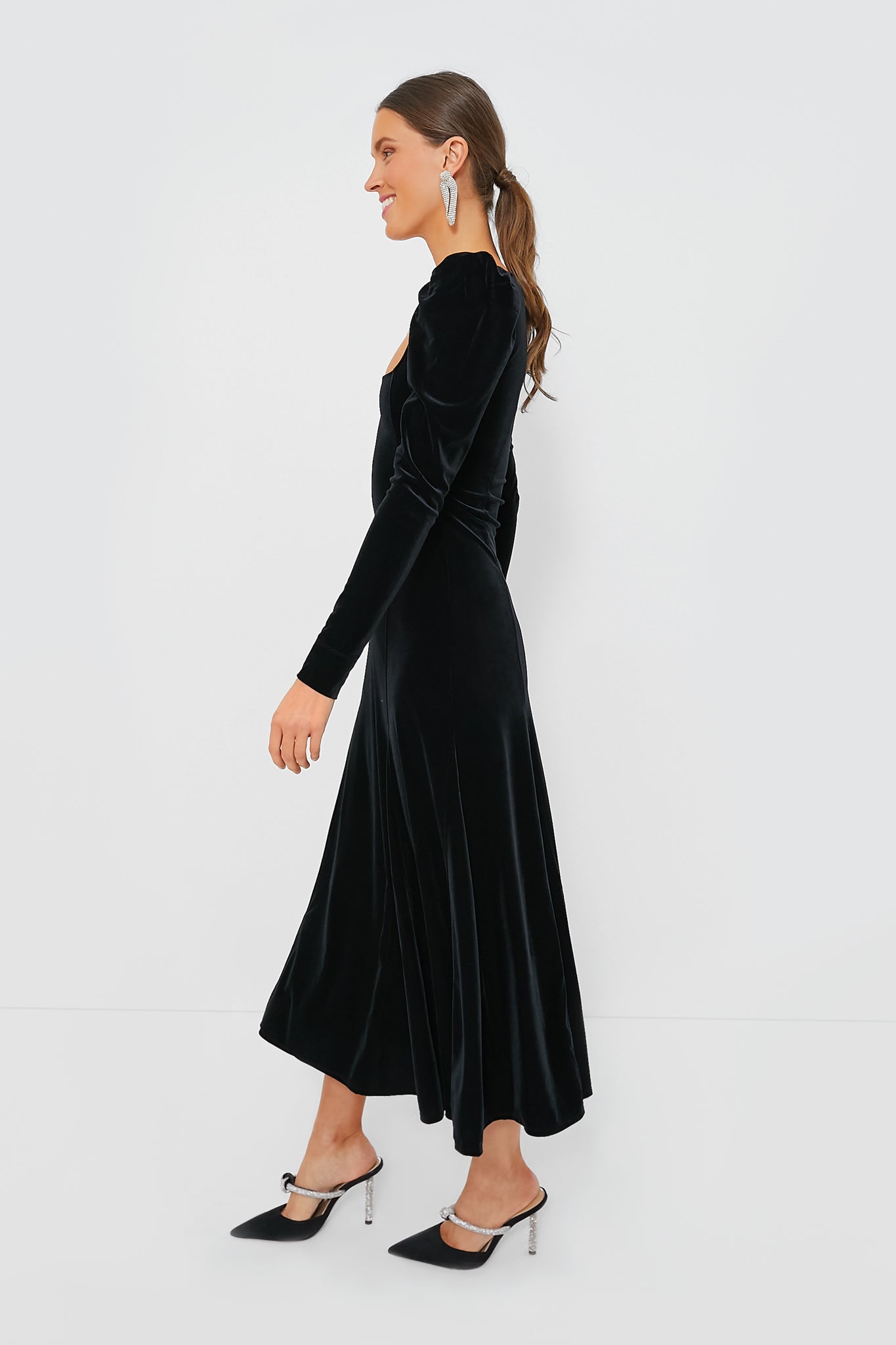 Black Velvet Jersey Puff Sleeve Maxi Dress | GANNI Black Velvet Jersey Puff Sleeve Maxi Dress | GANNI
