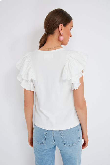 White Tory Flutter Sleeve Top