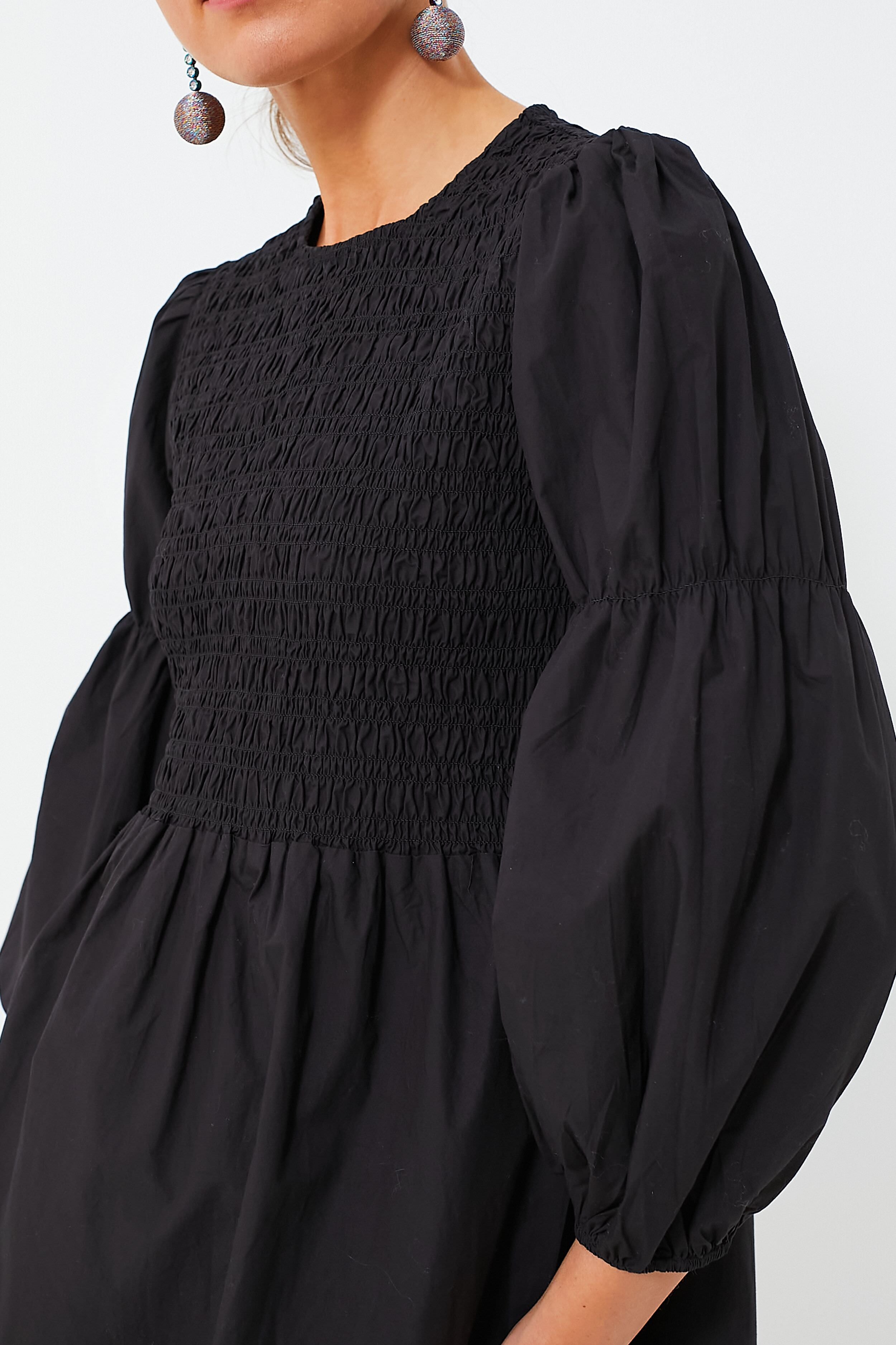 Black Cotton Poplin Mini Smock Dress | GANNI Black Cotton Poplin Mini Smock Dress | GANNI