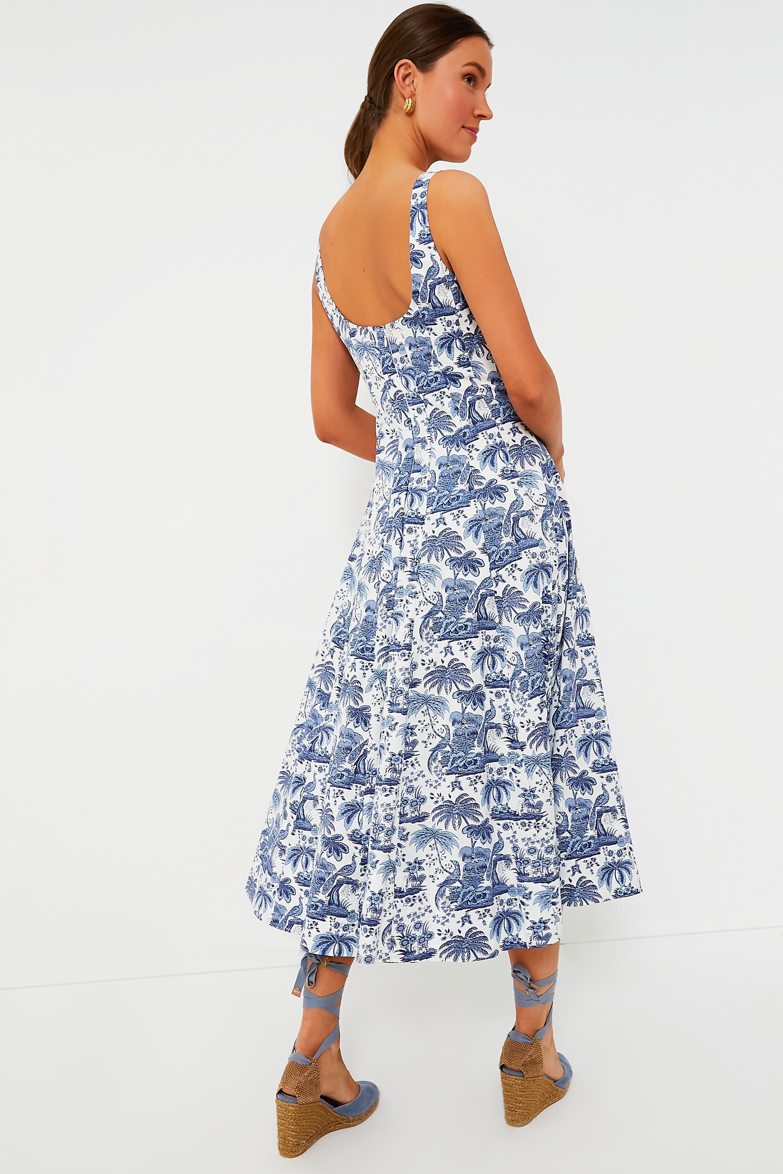 Blue Toile Wells Dress | STAUD