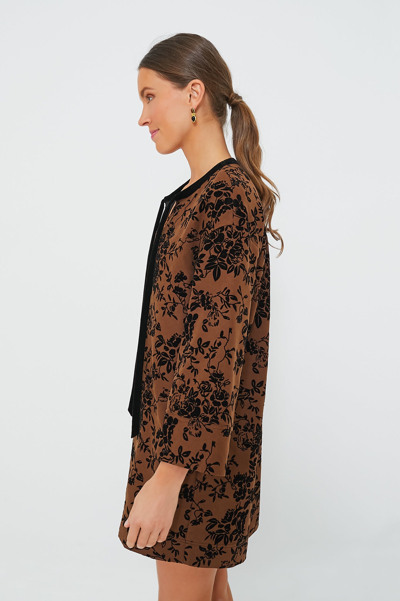 Brown & Black Burnout Floral Elma Mini Dress