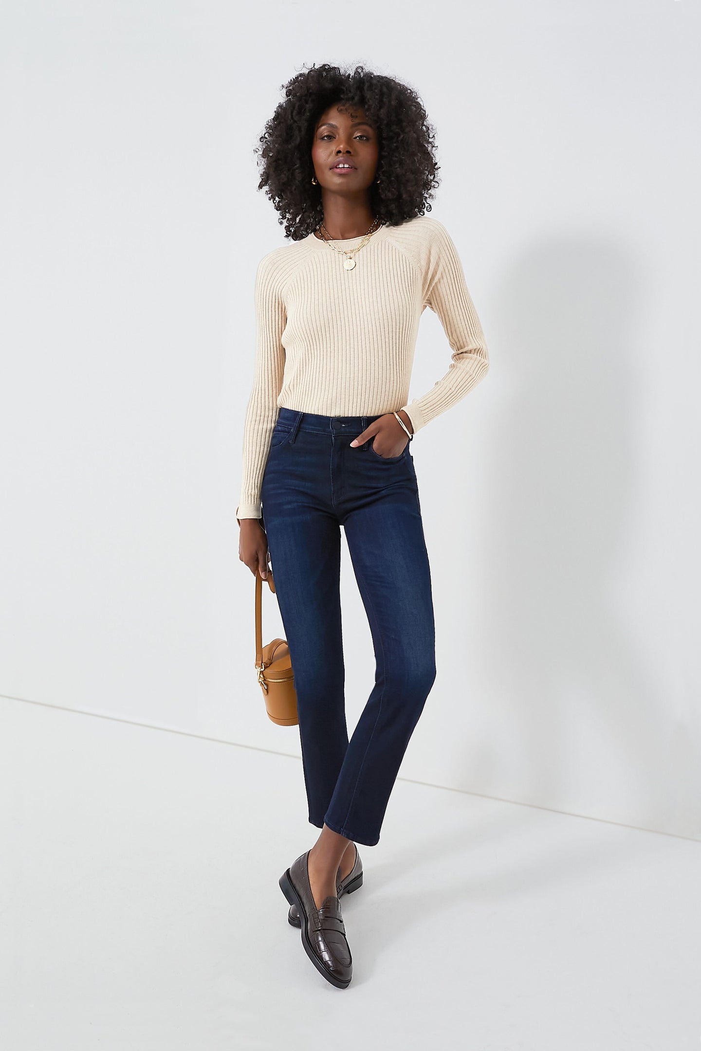 Sand Ribbed Crewneck Sweater