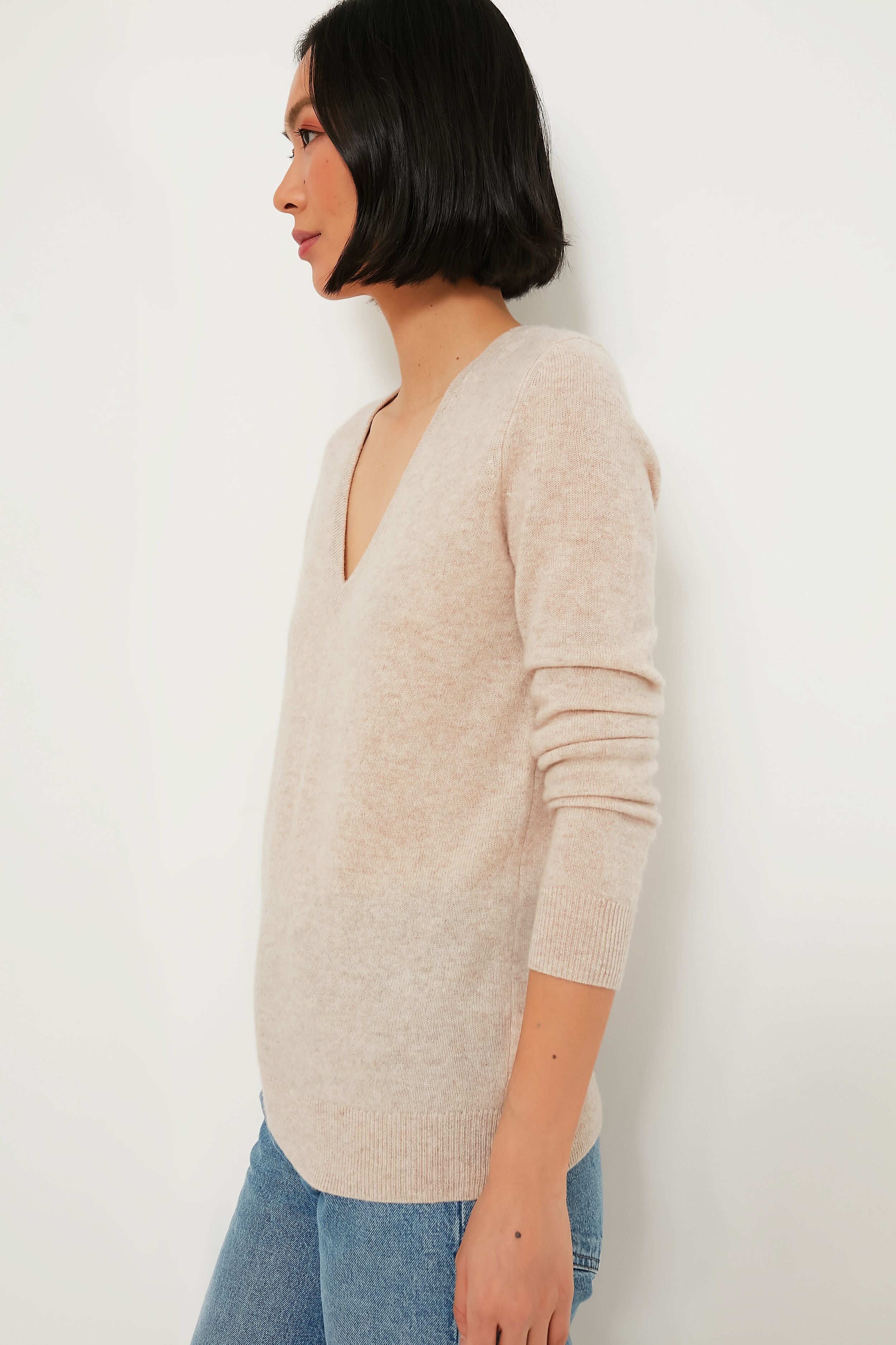 Cashmere Lurex Ribbed V-Neck Knit Pullover