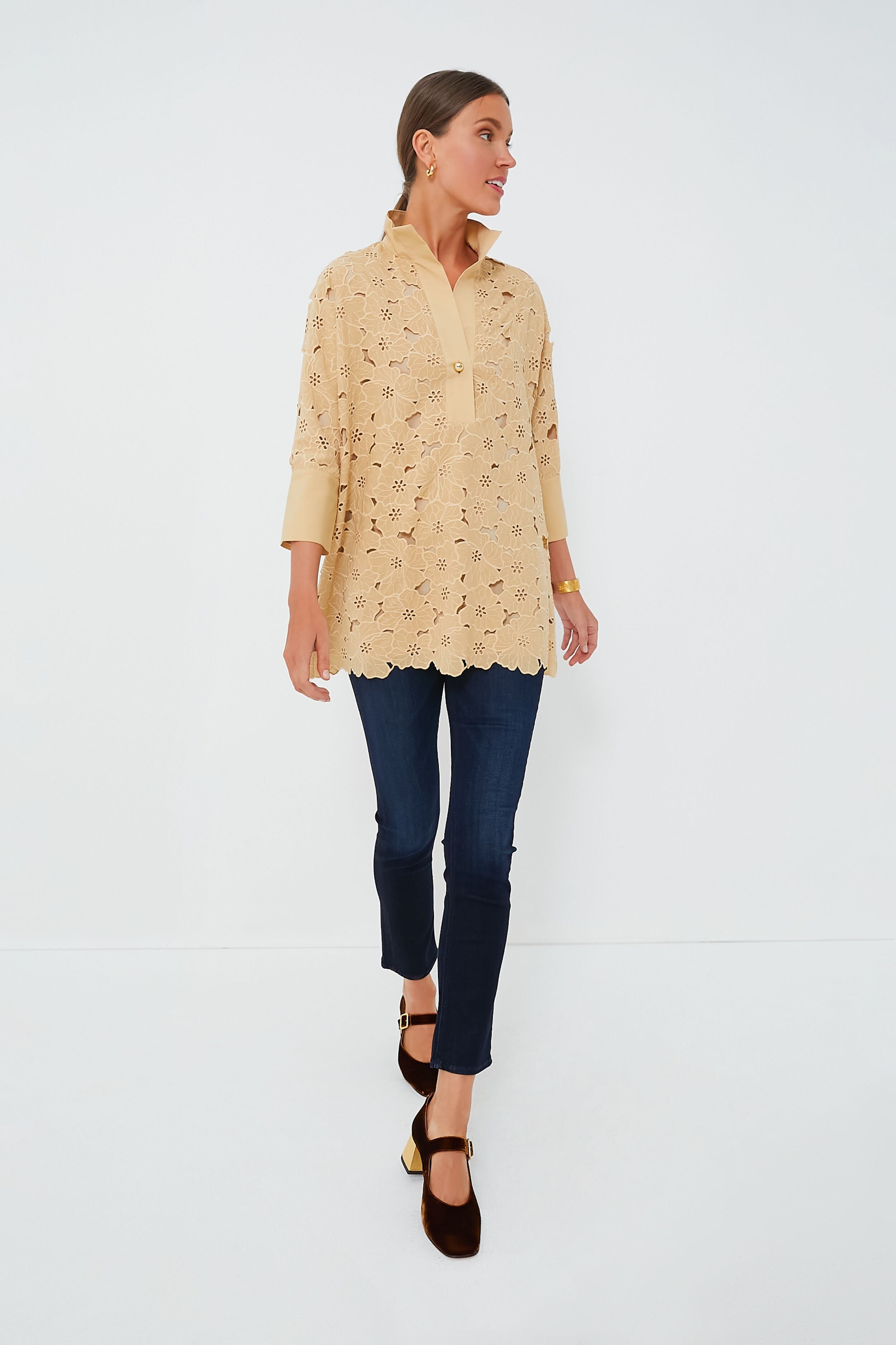 Tan Lace Willow Blouse | Tuckernuck