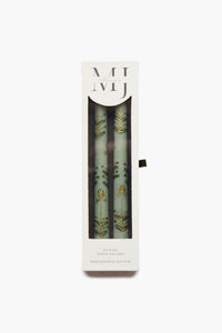 Sage Chrysanthemum Hand Painted Taper Candles (Set of 2)