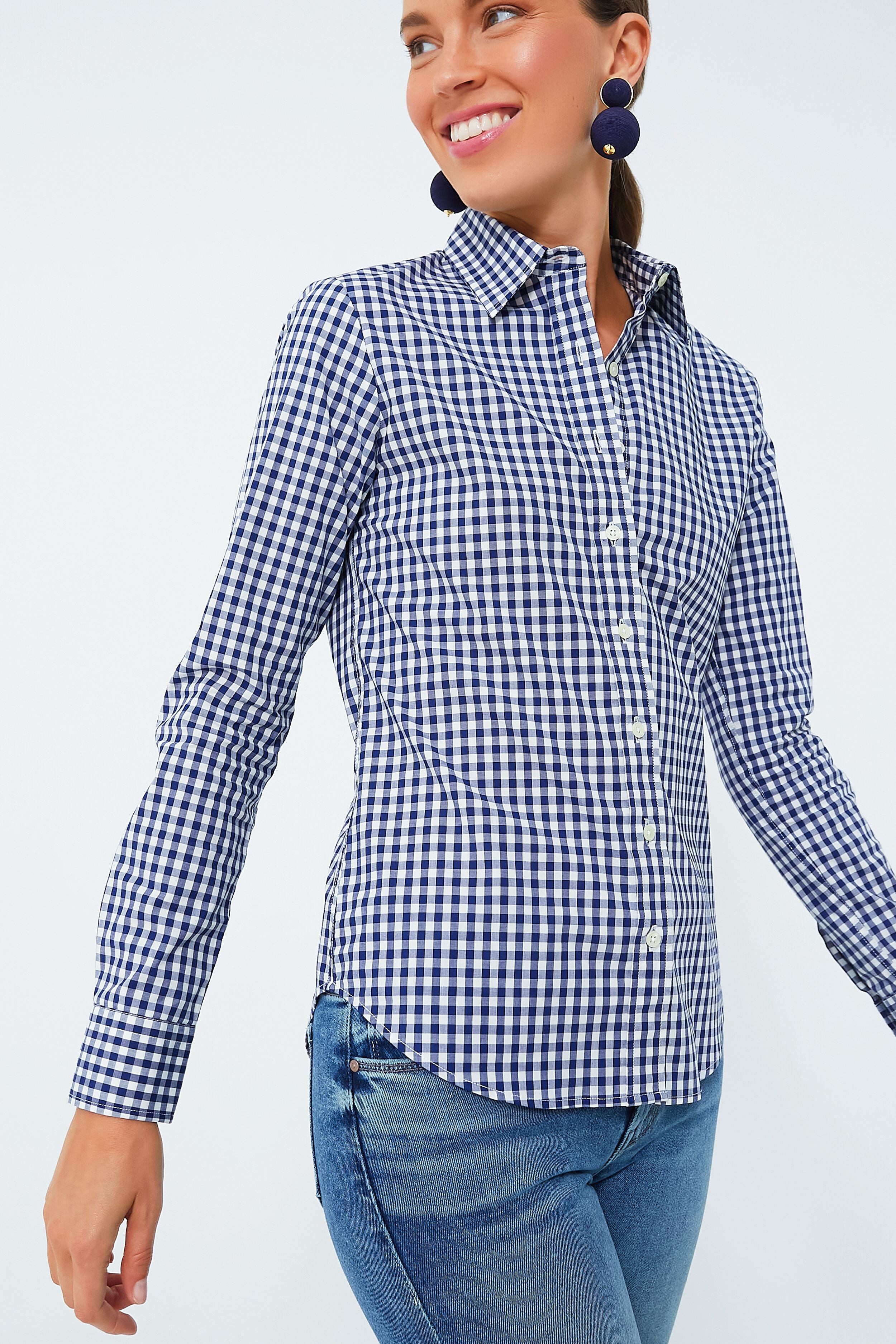 Navy Large Check Long Sleeve Icon Shirt