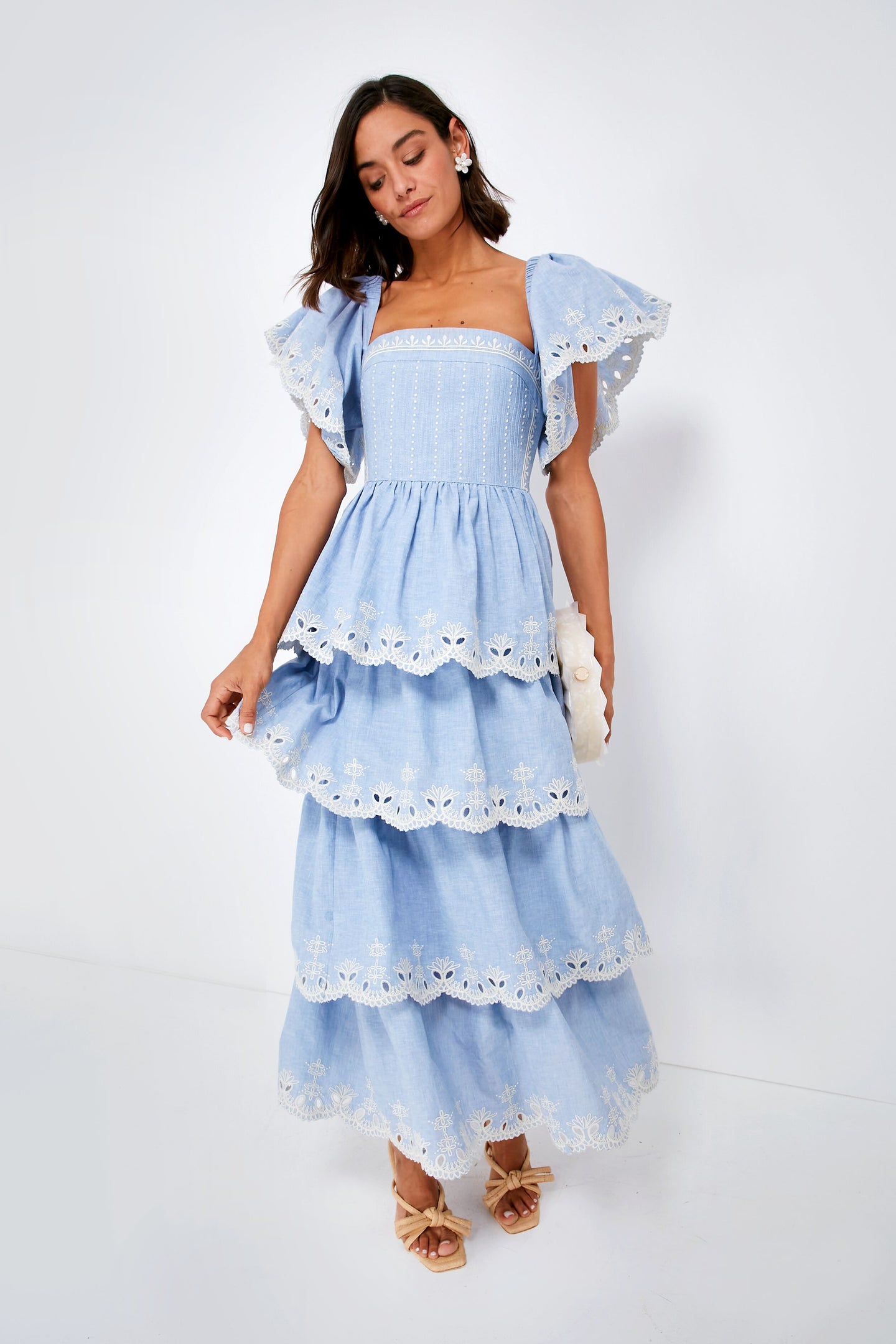 Chambray With Off-White Embroidery Ariia Dress Lug Von Siga