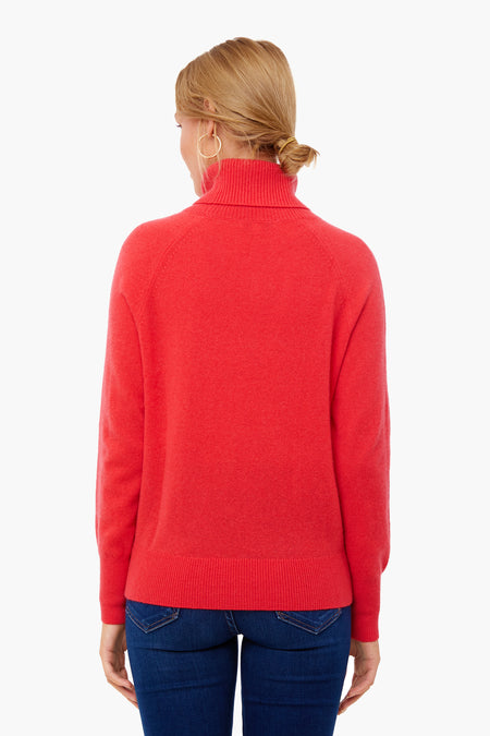 Candy Red Cashmere Ribbed Trim Turtleneck