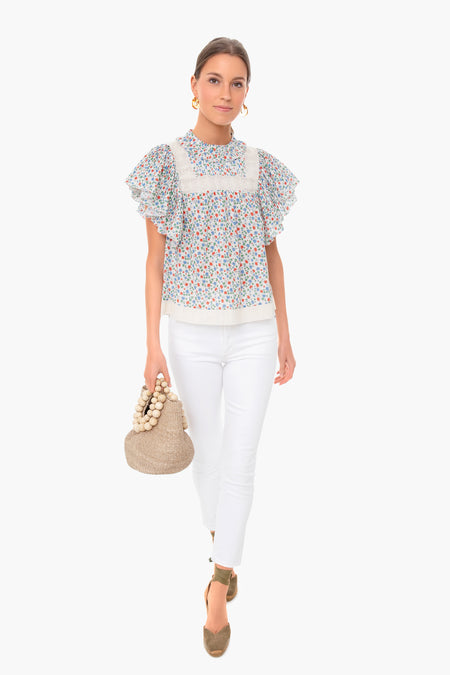 Multi Bubbie Ditsy Short Sleeve Top