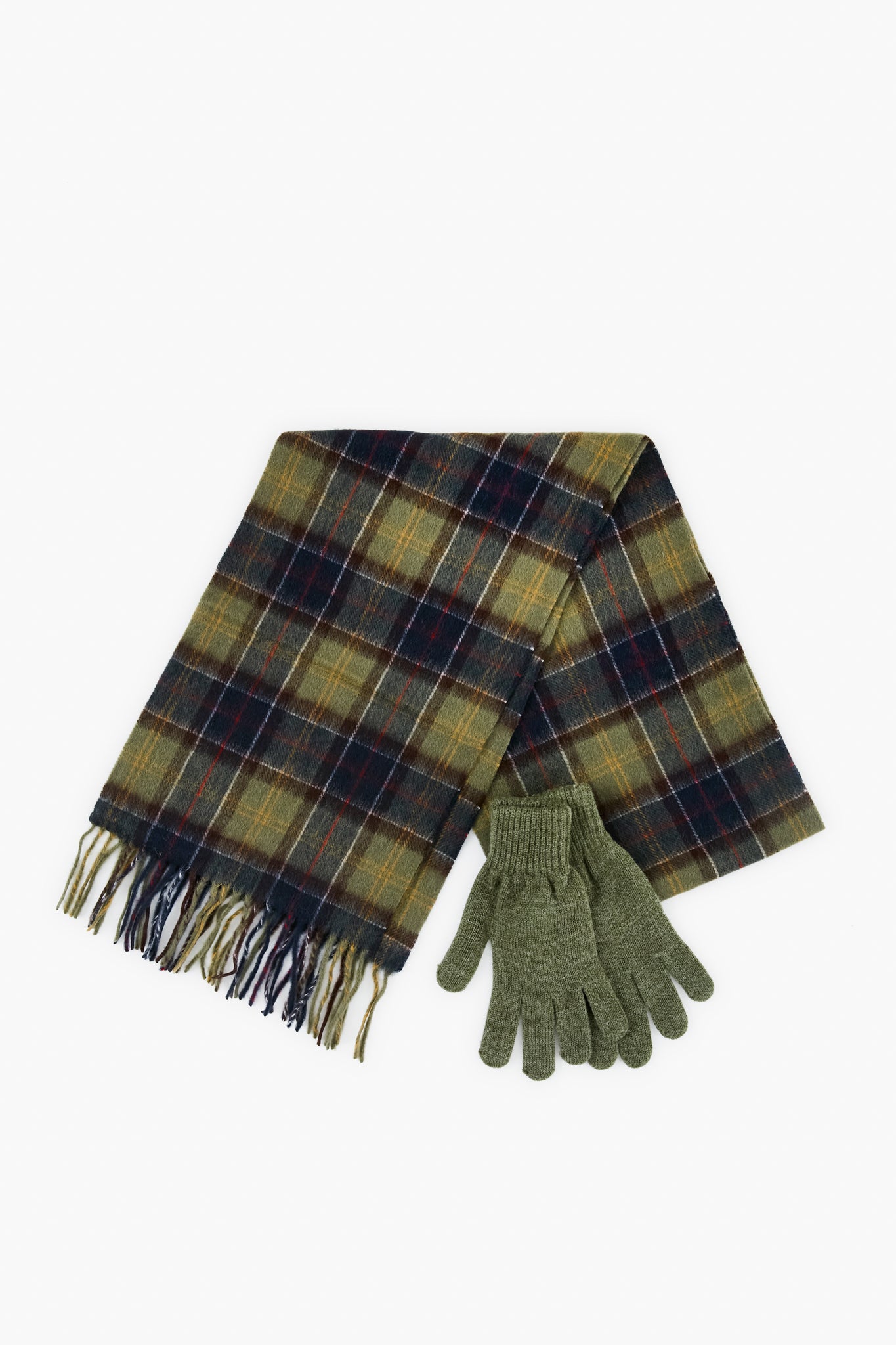 Classic Olive Tartan And Scarf Glove Gift Set