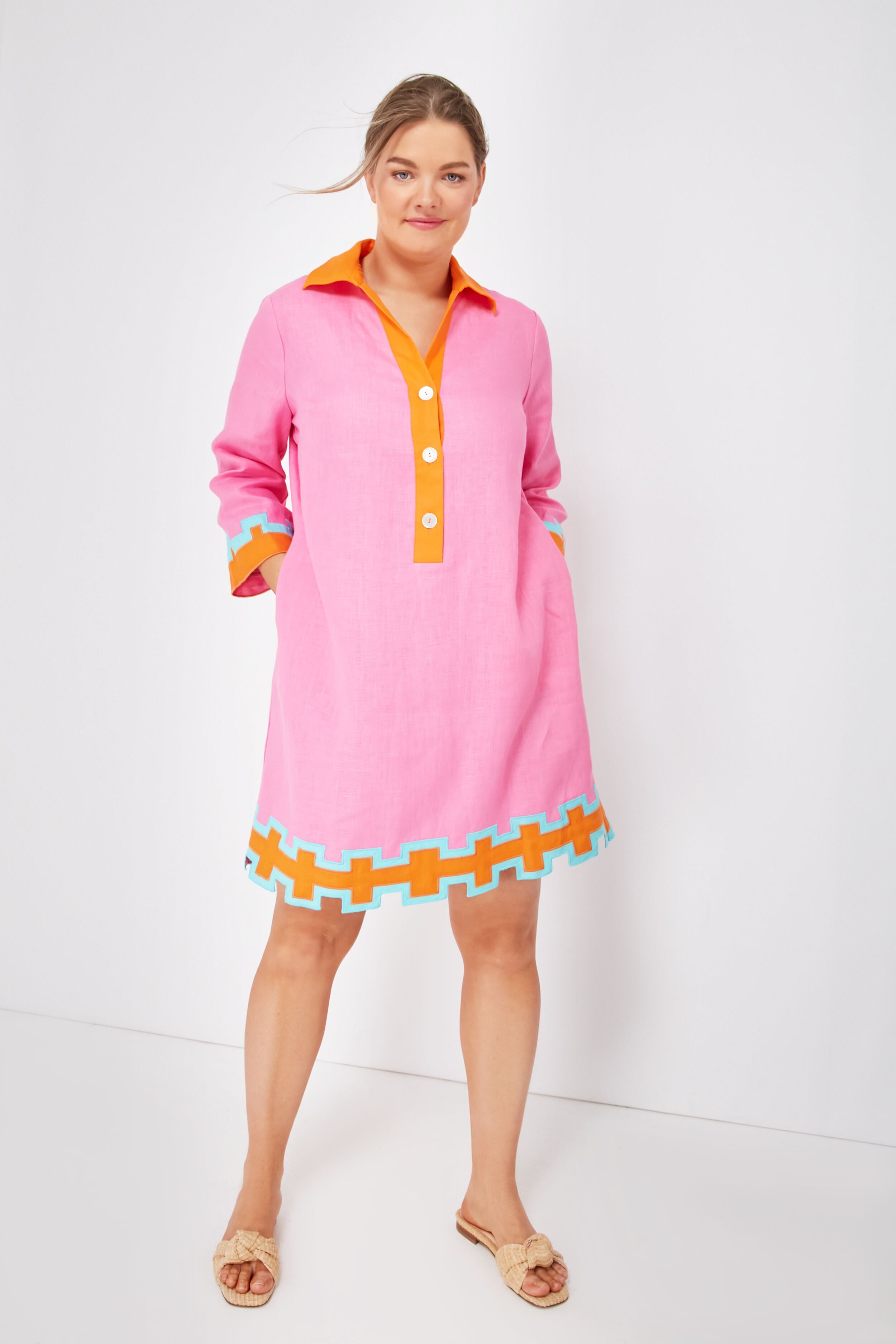 Peony Pink and Tangerine Collier Dress