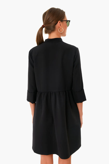 Black Stretch Crepe Royal Shirt Dress