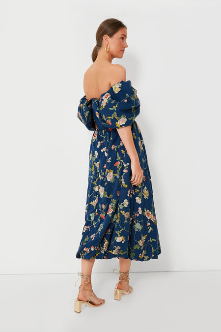 Navy Julian Embroidery Off Shoulder Dress