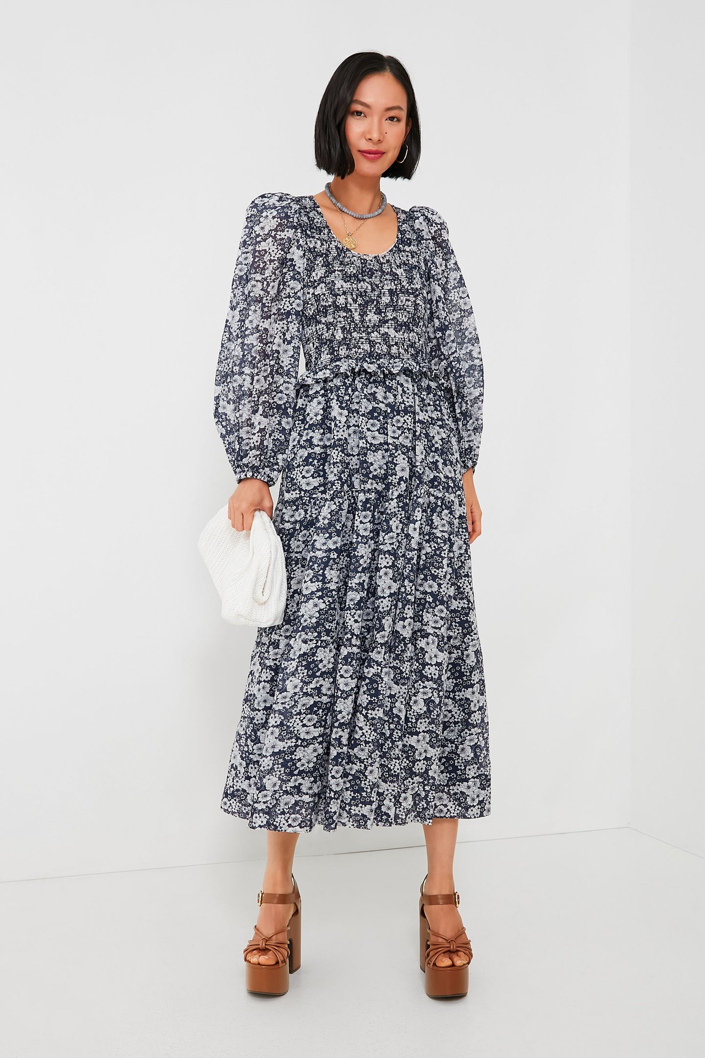 Multi Suzie Print Long Sleeve U-Neck Dress