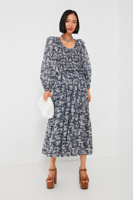 Multi Suzie Print Long Sleeve U-Neck Dress