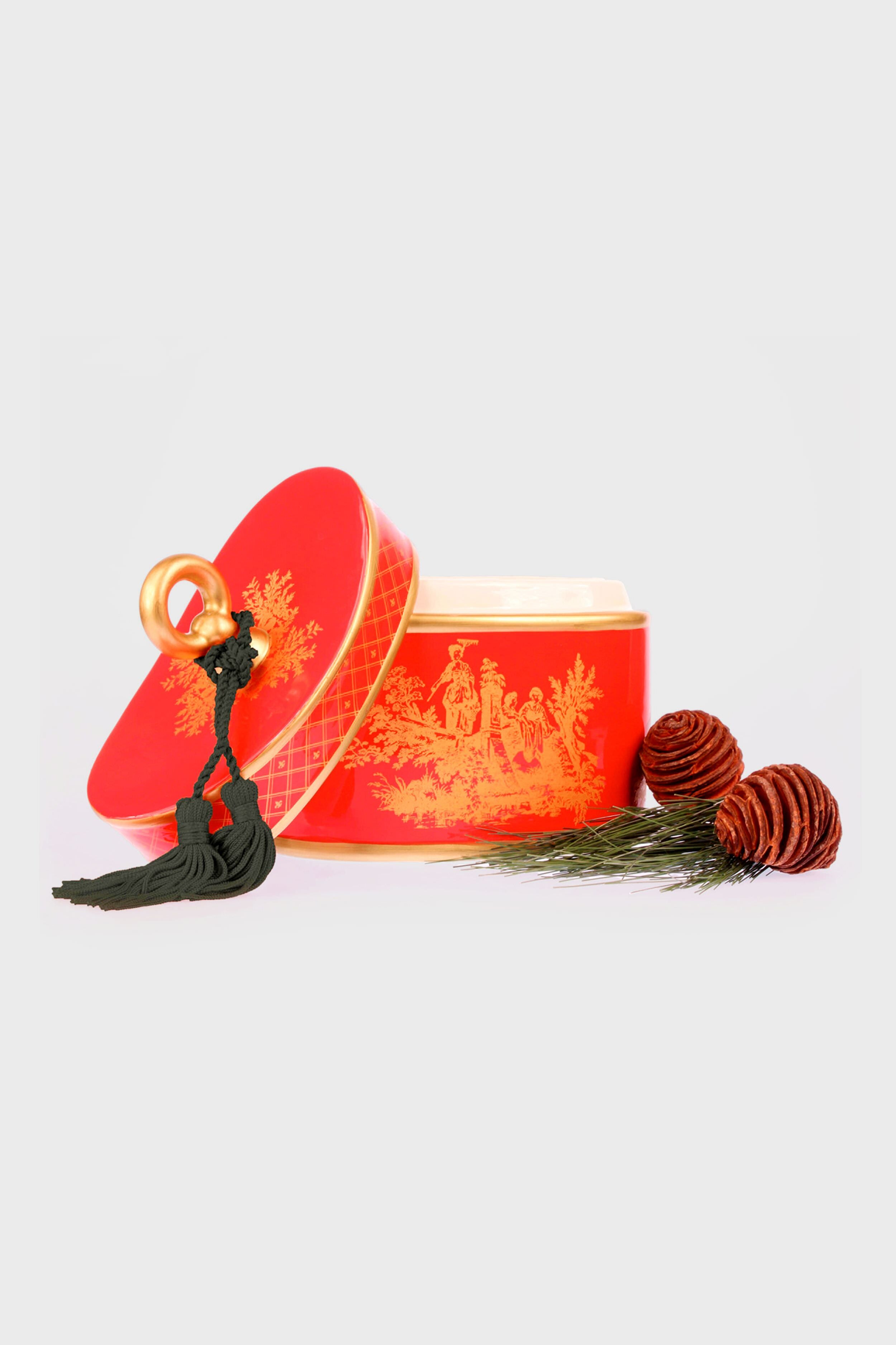 Red Holiday Classic Toile Ceramic Two-Wick Candle
