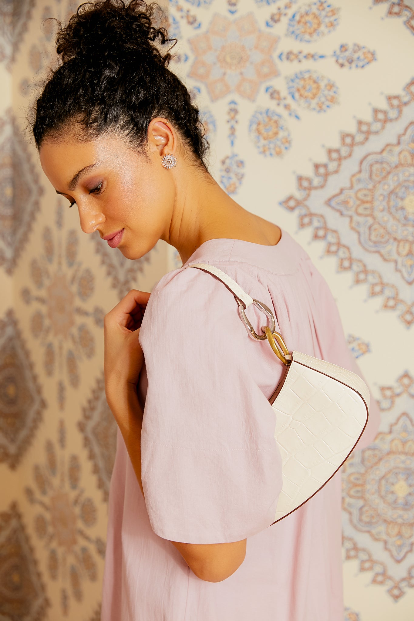 White Faux Croc Ollie Bag