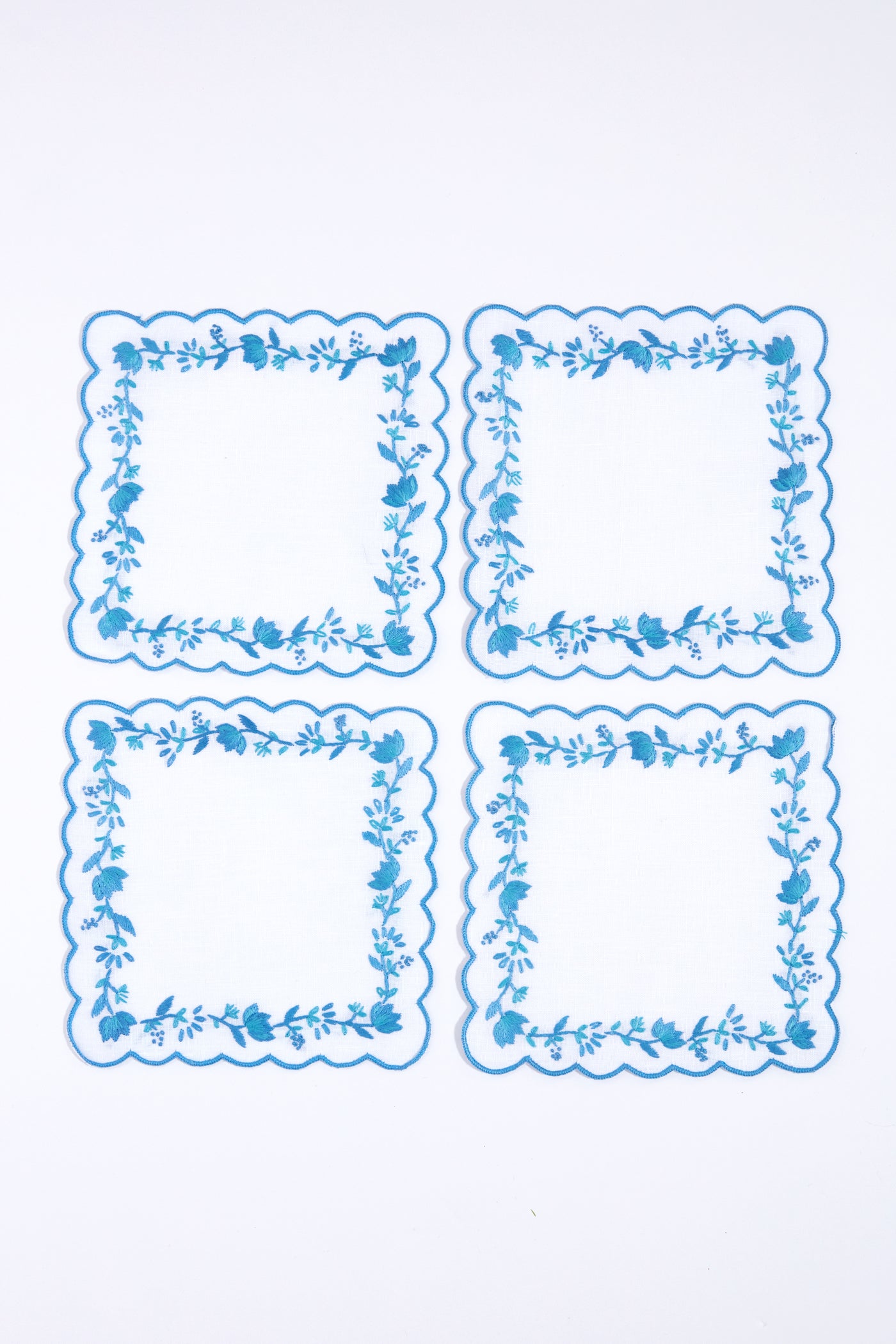 Blue and White Floral Cocktail Napkins Set of 4