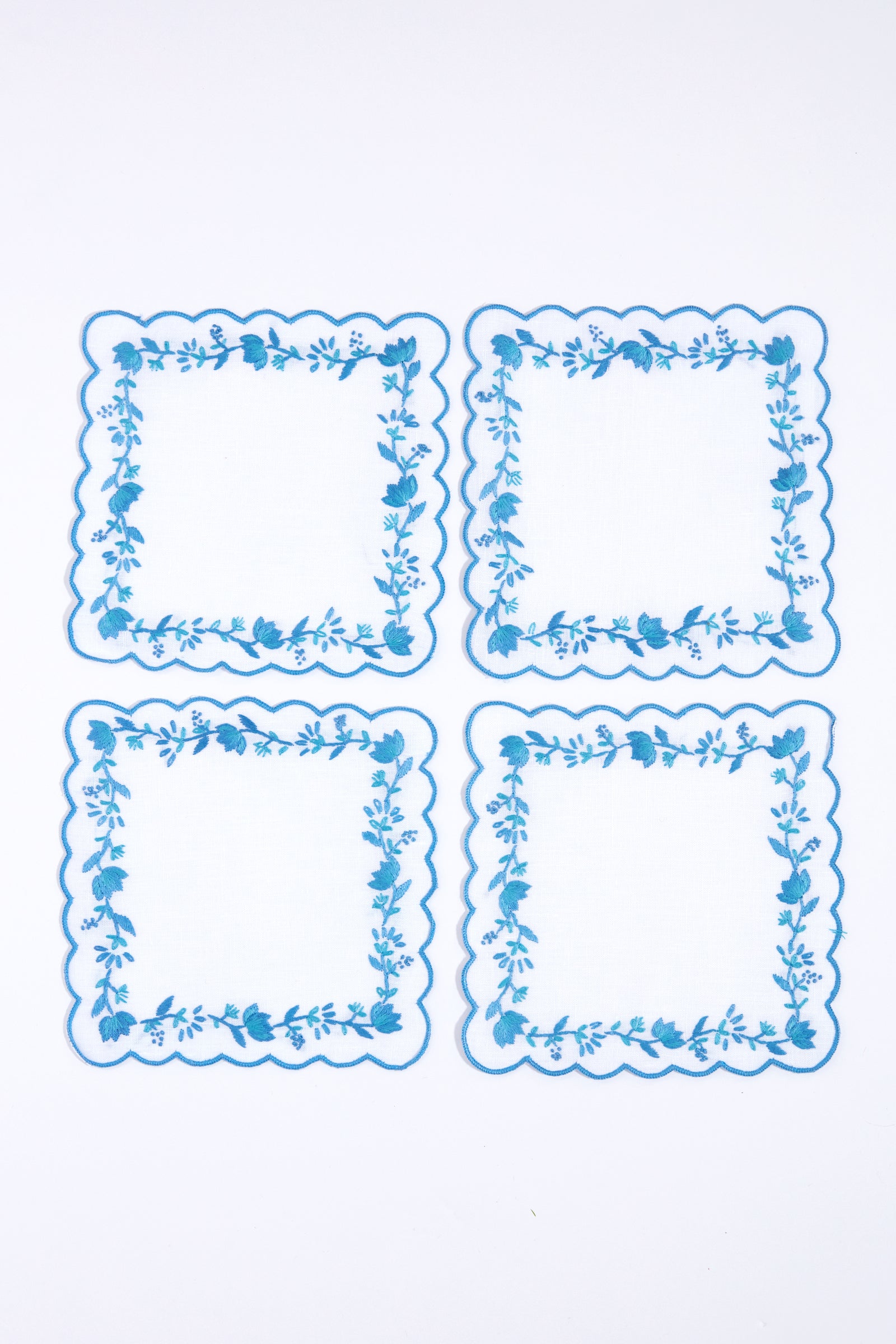 Blue and White Floral Cocktail Napkins Set of 4