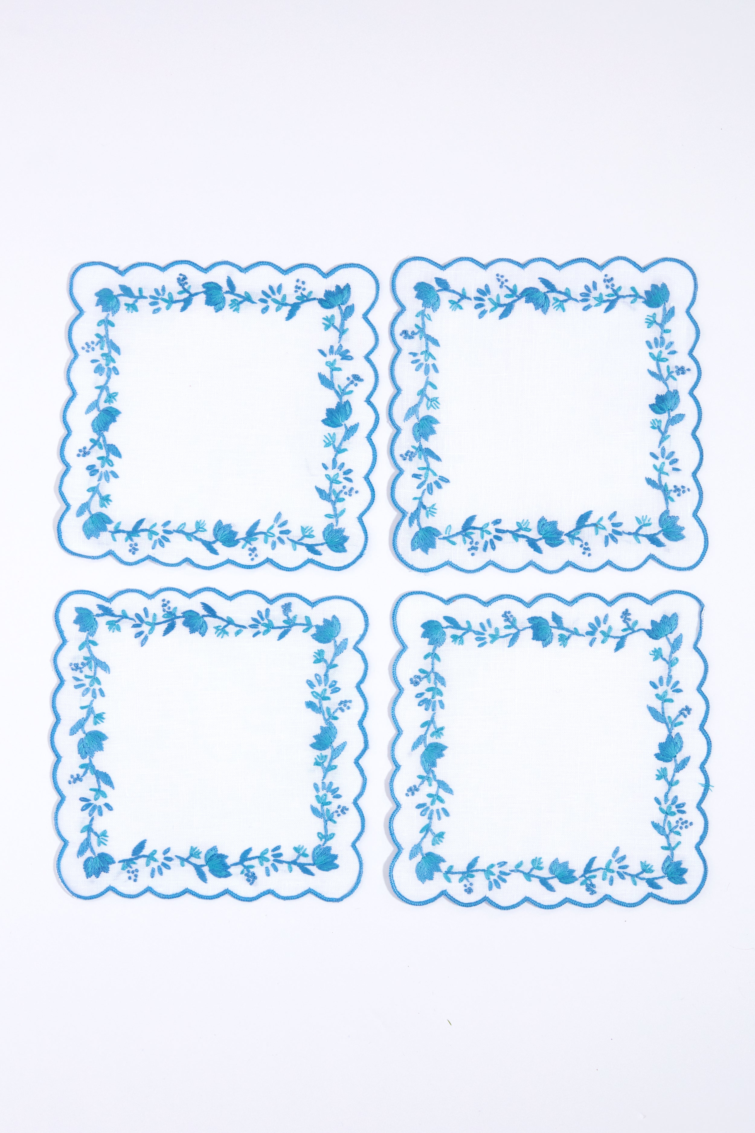 Blue and White Floral Cocktail Napkins Set of 4
