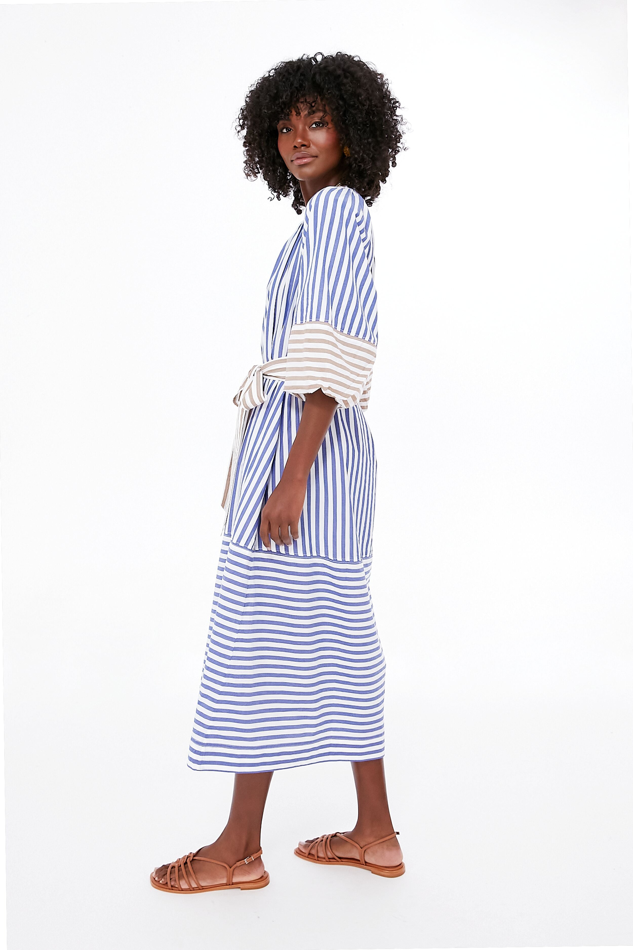 Tan and Blue Stripe Combo Sun Mesa Midi