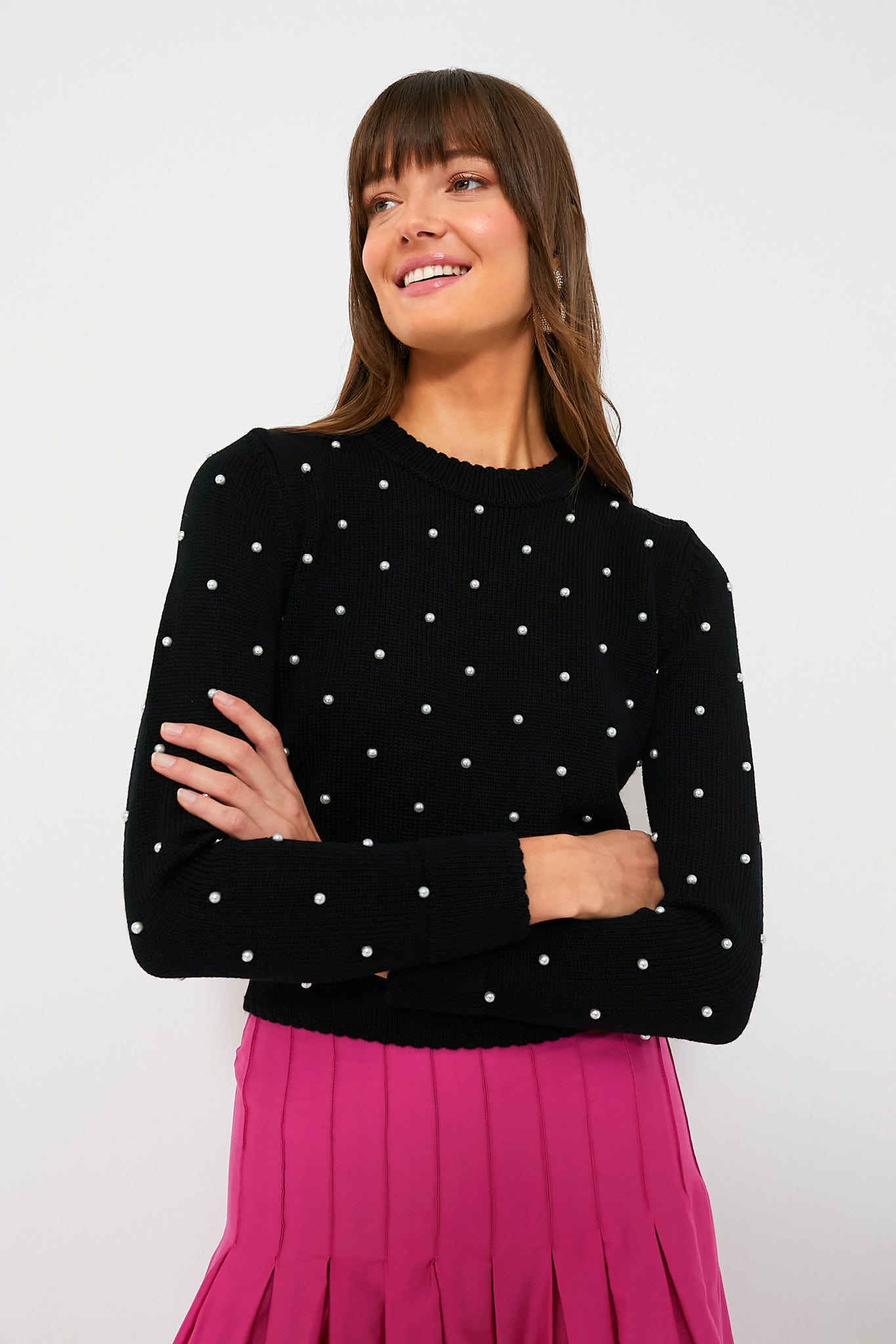 Riley Pearl Embellished Sweater Dress